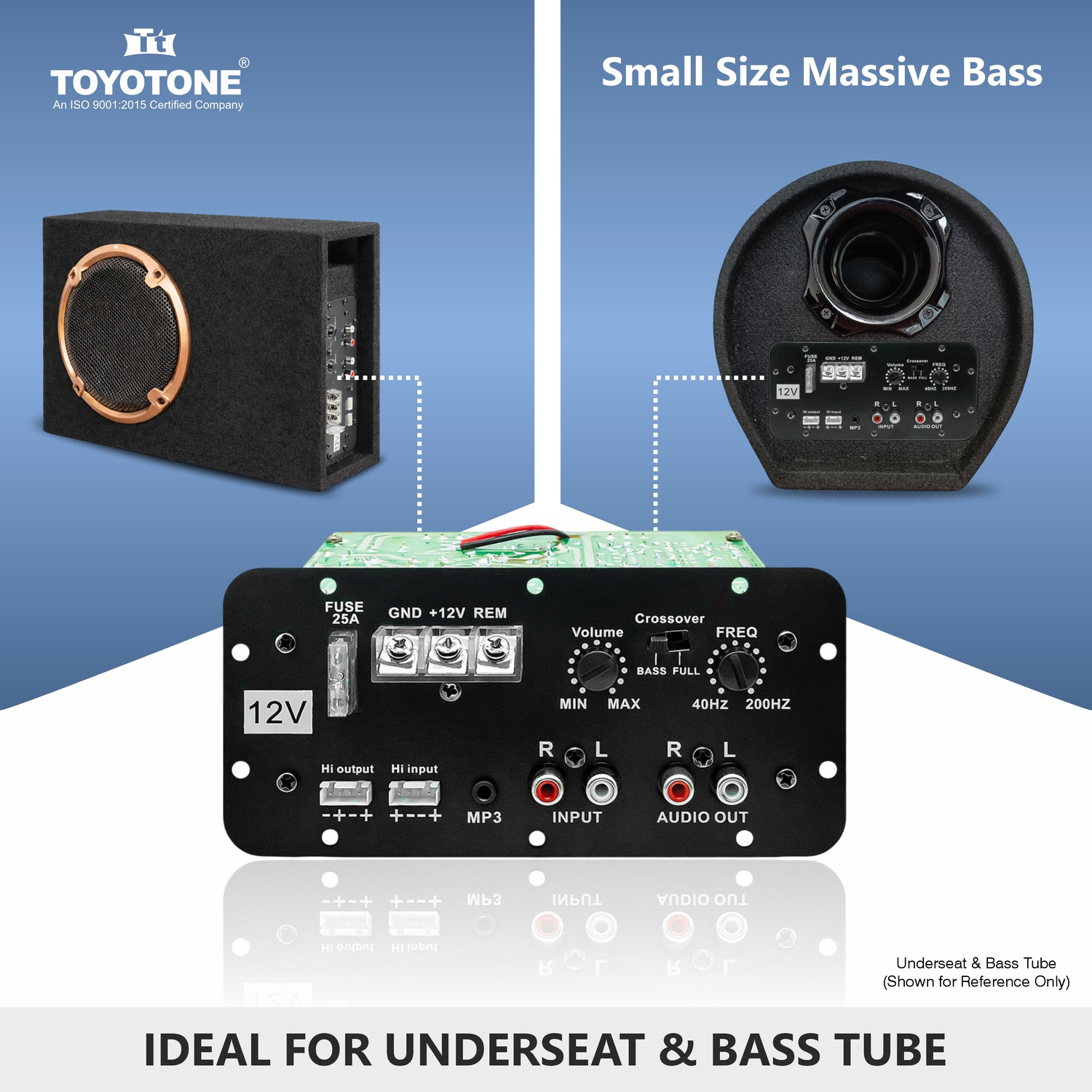 Image of TOYOTONE 12V Mono Channel 120W Car Amplifier, Bass Tube Sub Woofer kit (2 FUSE INCLUDED) Mono Class AB Car Amplifier