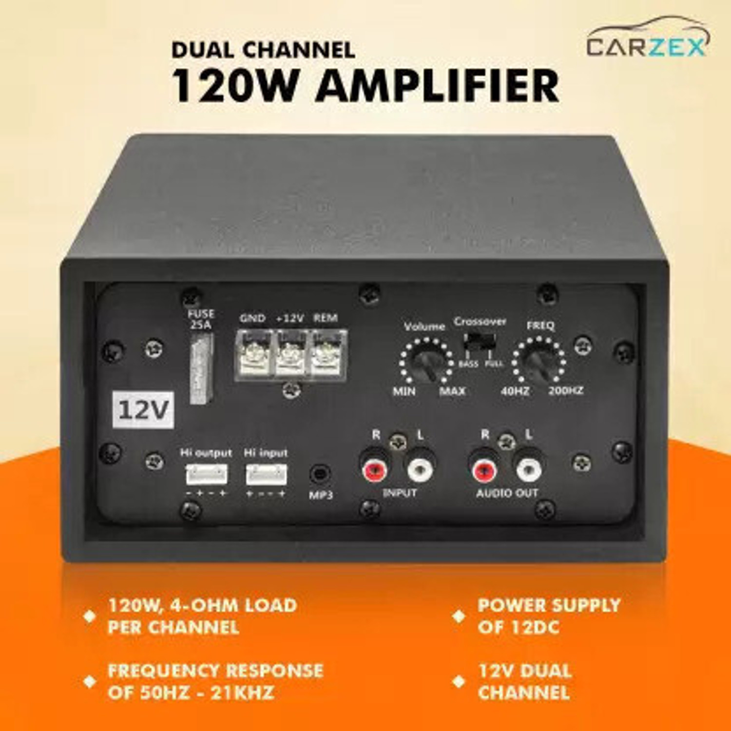 Image of CARZEX Car Amplifier 120 w Mono Class AB Car Amplifier