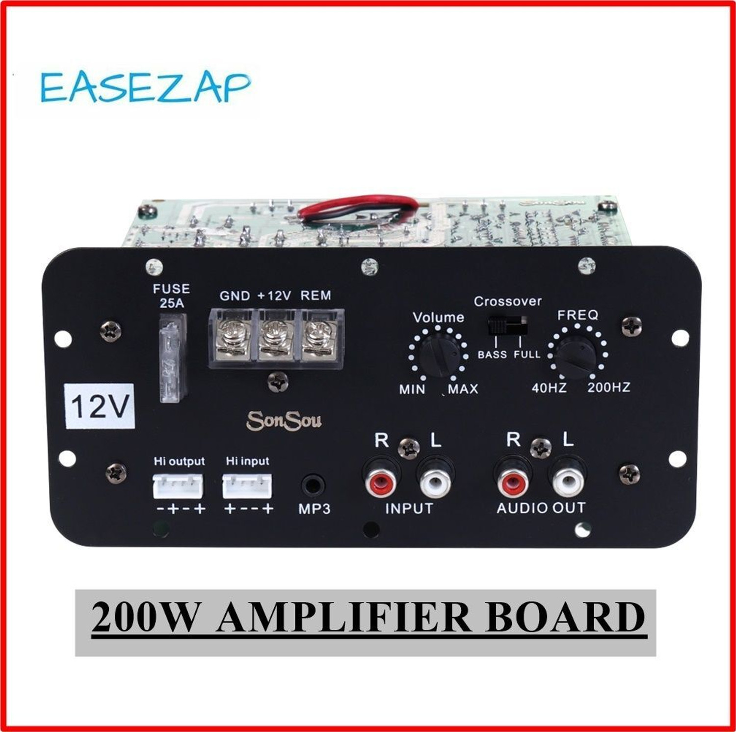 Image of EASEZAP 200W Pure Bass Amplifier board for 8, 10 & 12 inch Sub-woofer speaker Mono Class AB Car Amplifier