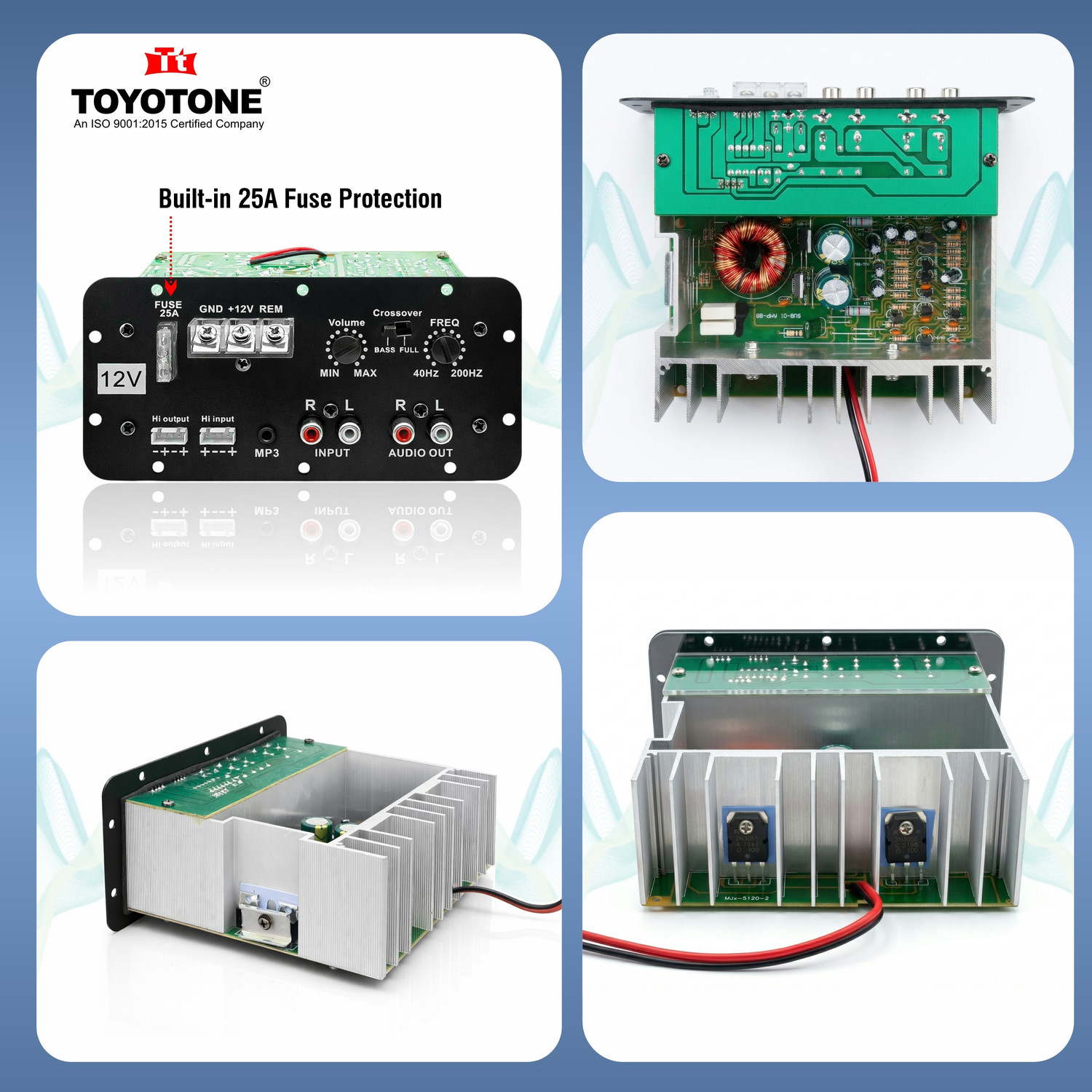 Image of TOYOTONE 12V Mono Channel 120W Car Amplifier, Bass Tube Sub Woofer kit (2 FUSE INCLUDED) Mono Class AB Car Amplifier