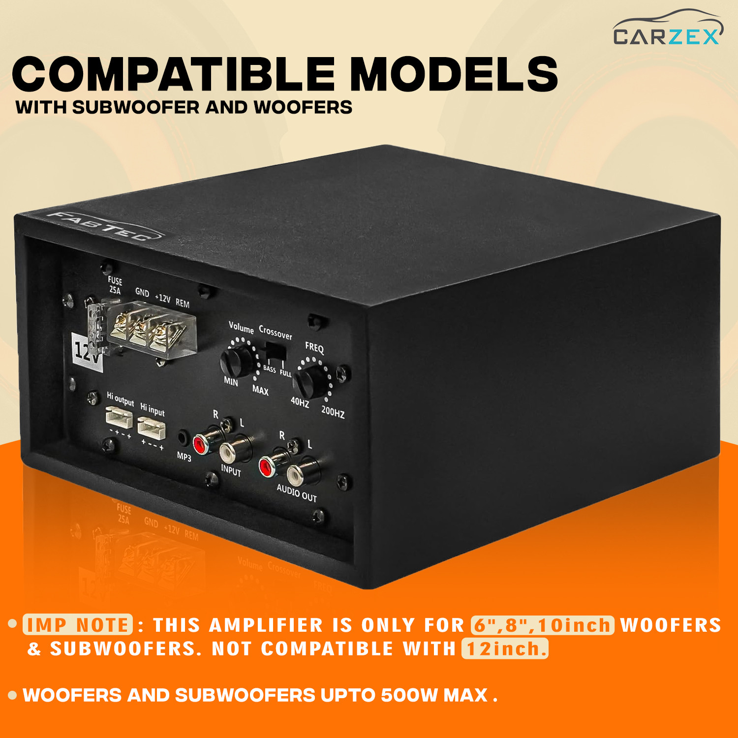 Image of CARZEX Car Amplifier 120 w Mono Class AB Car Amplifier