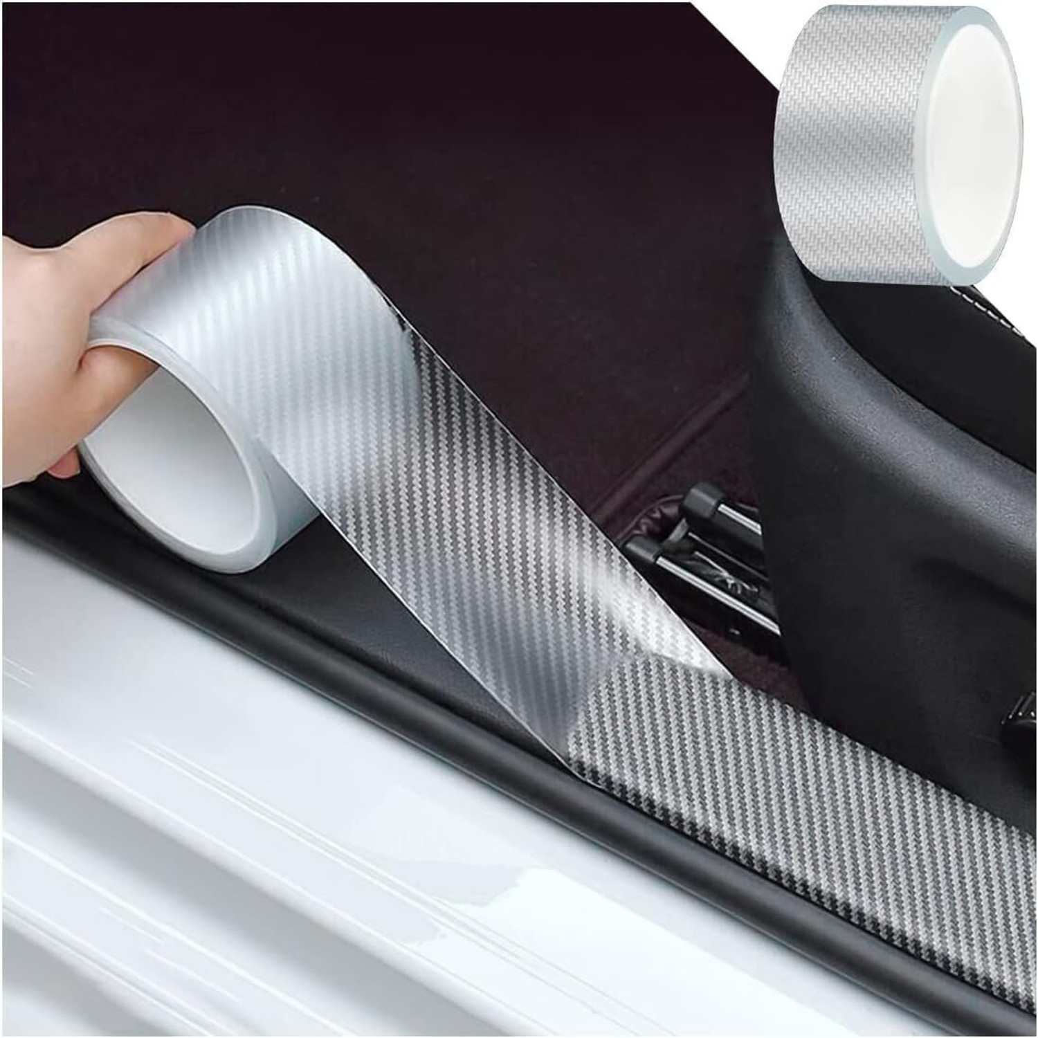 Image of skyunion High Gloss Anti Scratch Black Carbon Fiber Paint Protection Film Tape PPF White Car Beading Roll For Door