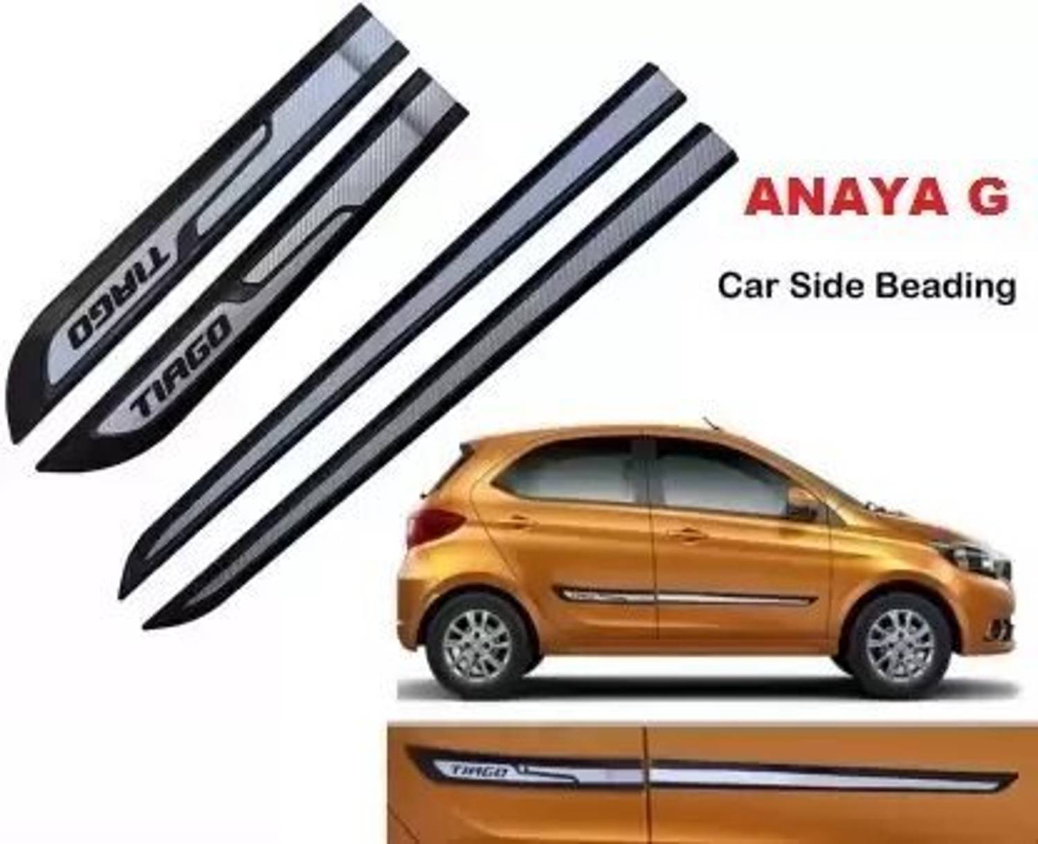 ANiiTEK Car Door Side Beading Moulding for Tata Tiago Set of 4 Pieces Car Beading (5 m) Car Beading Roll For Door