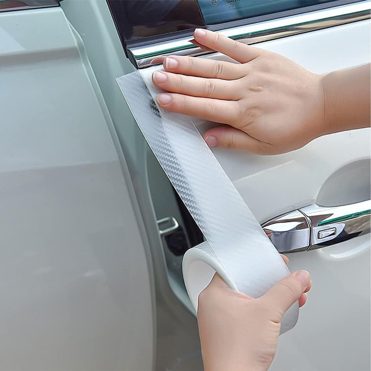 Image of skyunion High Gloss Anti Scratch Black Carbon Fiber Paint Protection Film Tape PPF White Car Beading Roll For Door