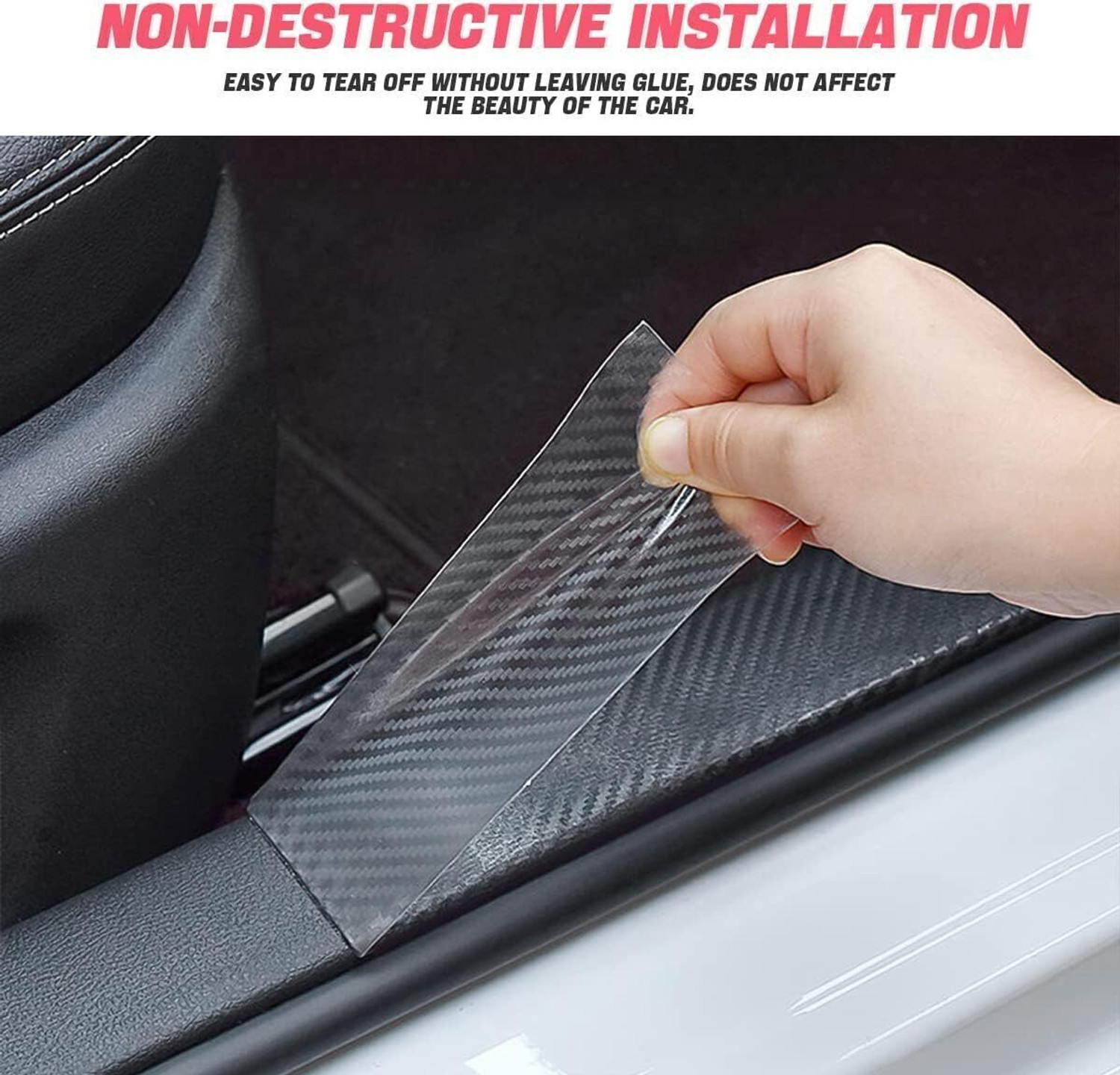 Image of skyunion High Gloss Anti Scratch Black Carbon Fiber Paint Protection Film Tape PPF White Car Beading Roll For Door