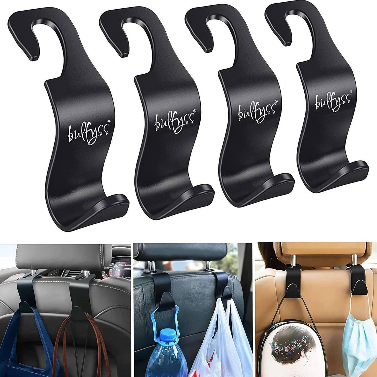Bulfyss Bulfyss Car Backseat Headrest Hook/Hanger Universal Durable Organiser Car Side Seat Catcher