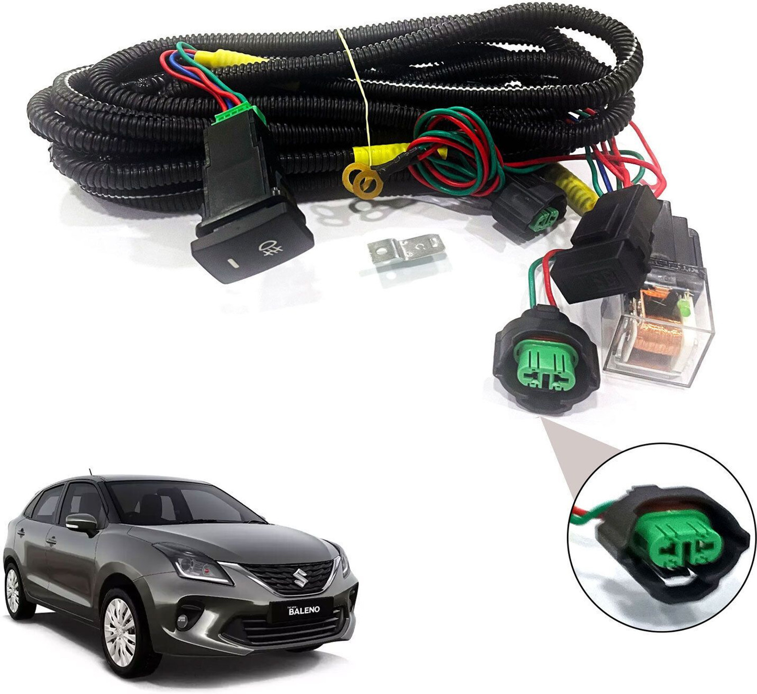 Image of AUTO PEARL Wire kit with socket, relay, & switch for Baleno 2020 onwards Car Bulb Holder
