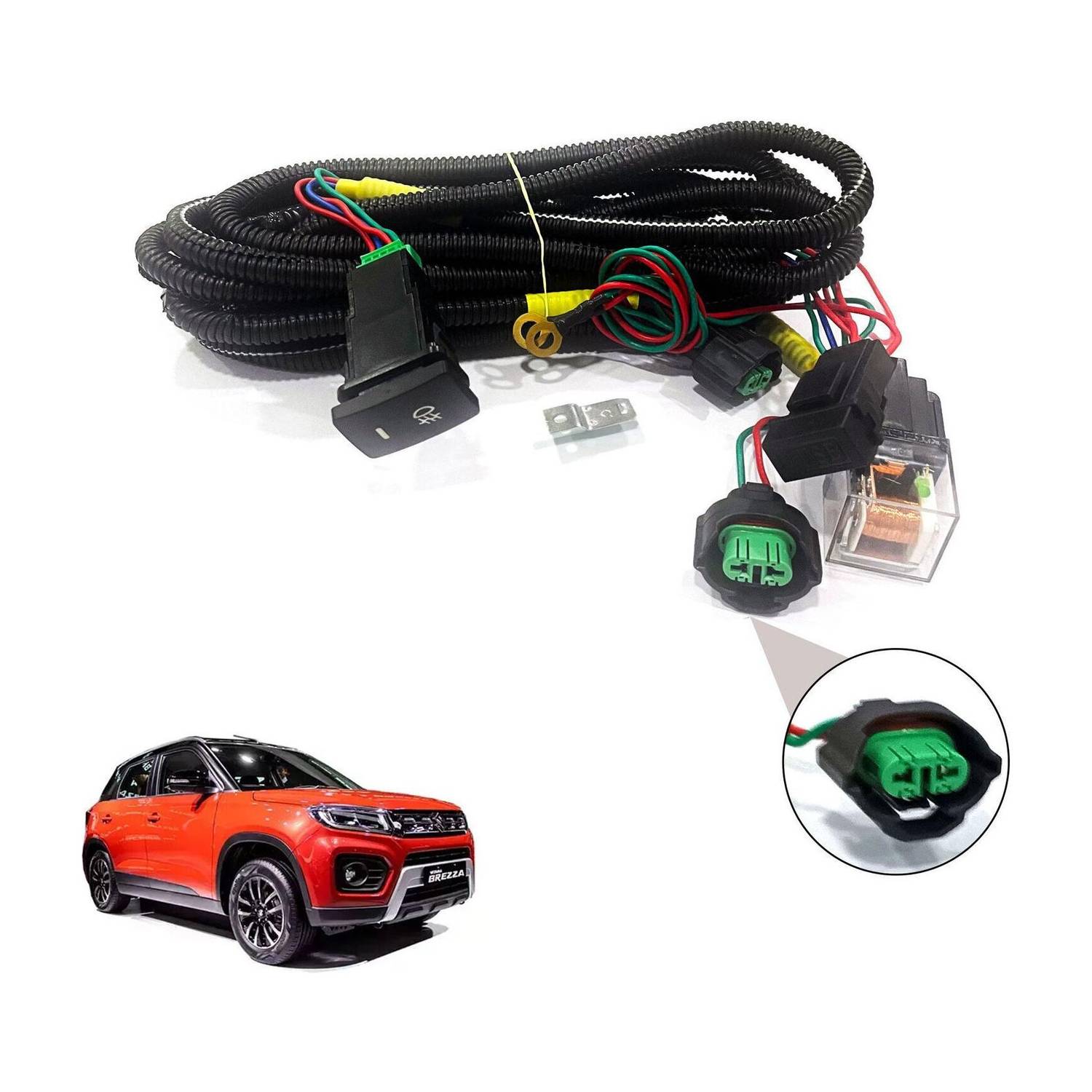 AUTO PEARL Wire kit with socket, relay, & switch for Brezza 2020 onwards Car Bulb Holder