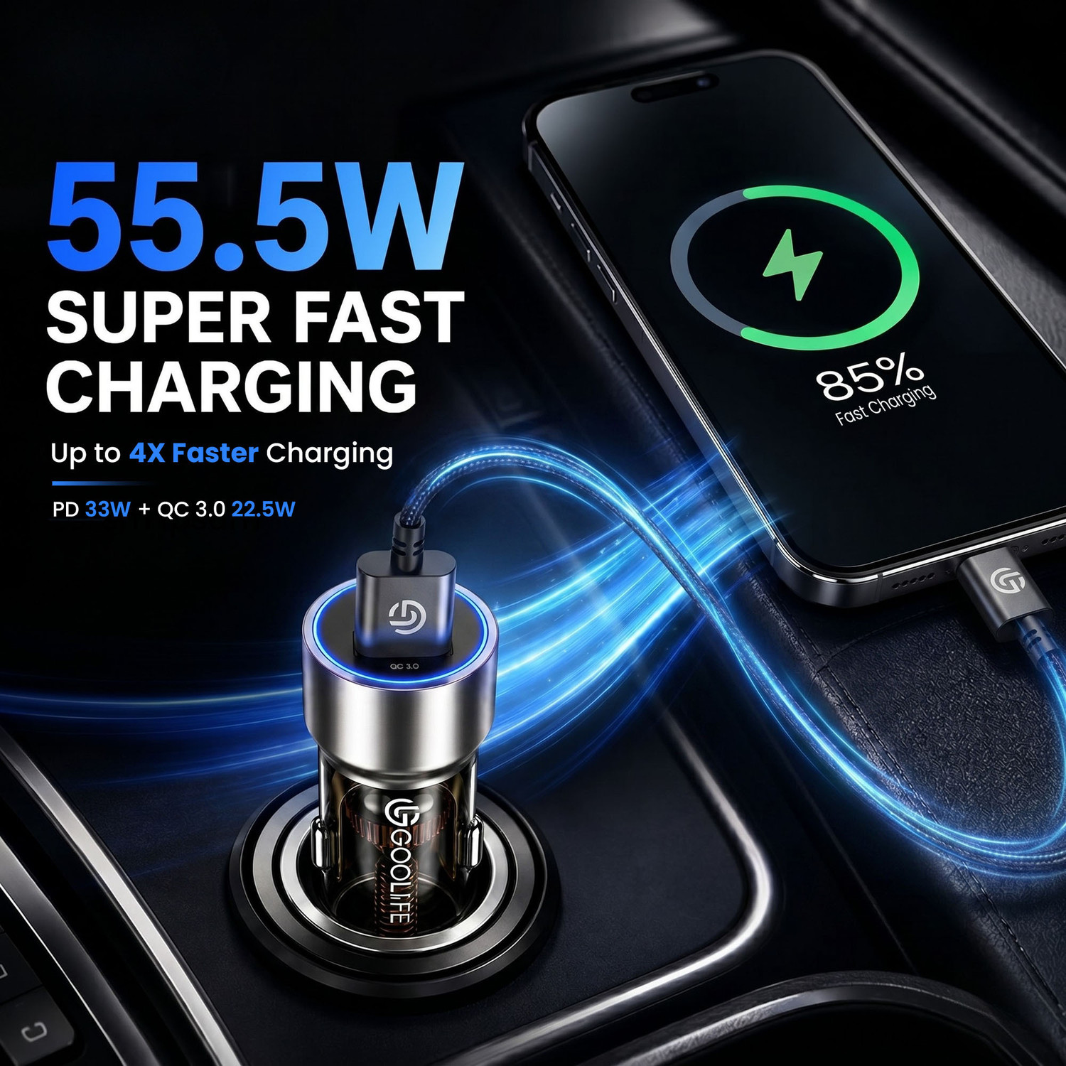 Image of GOODLIFE 55.5 W Qualcomm Certified Turbo Car Charger