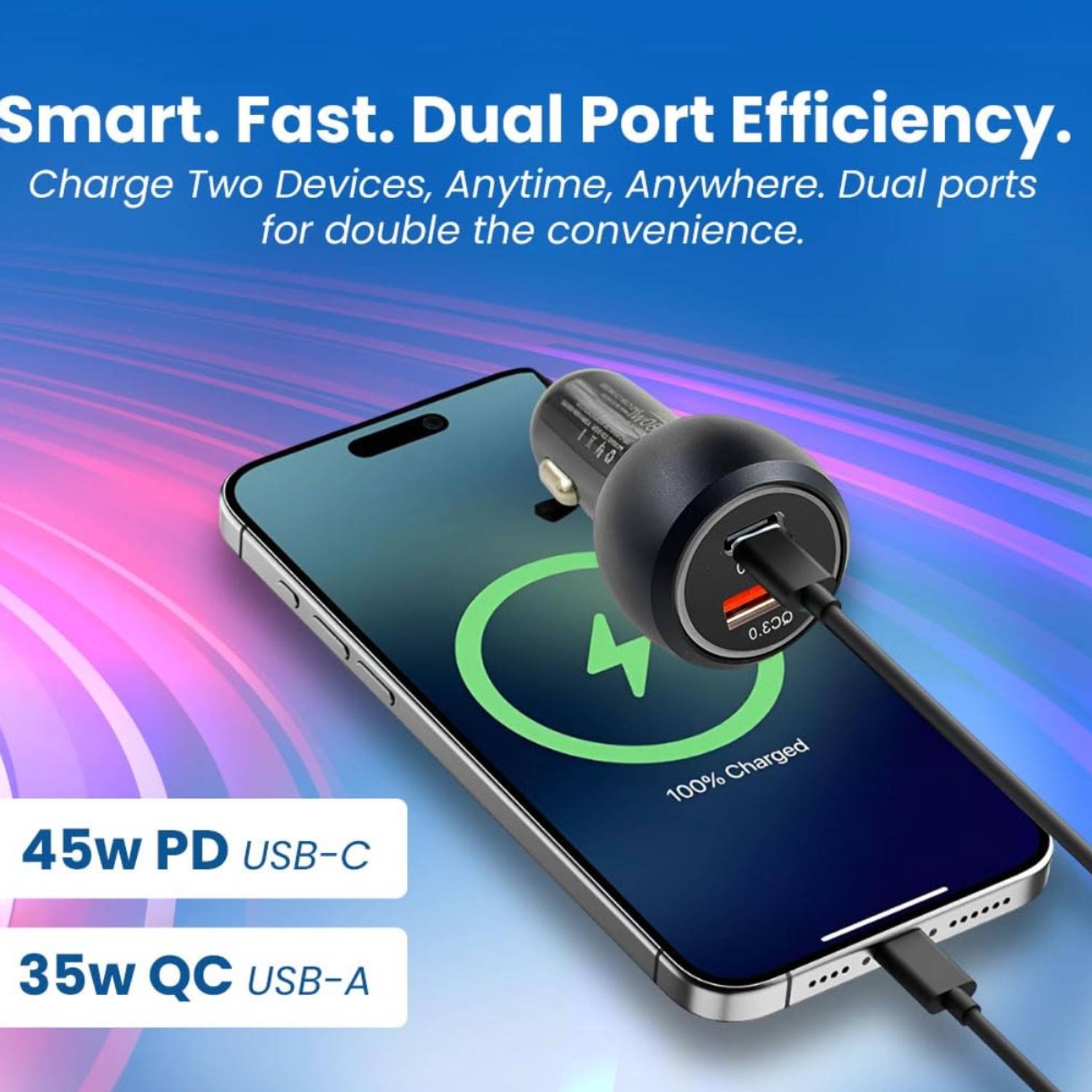 MAK 80W Qualcomm 3.0 Turbo Car Charger - Image 2
