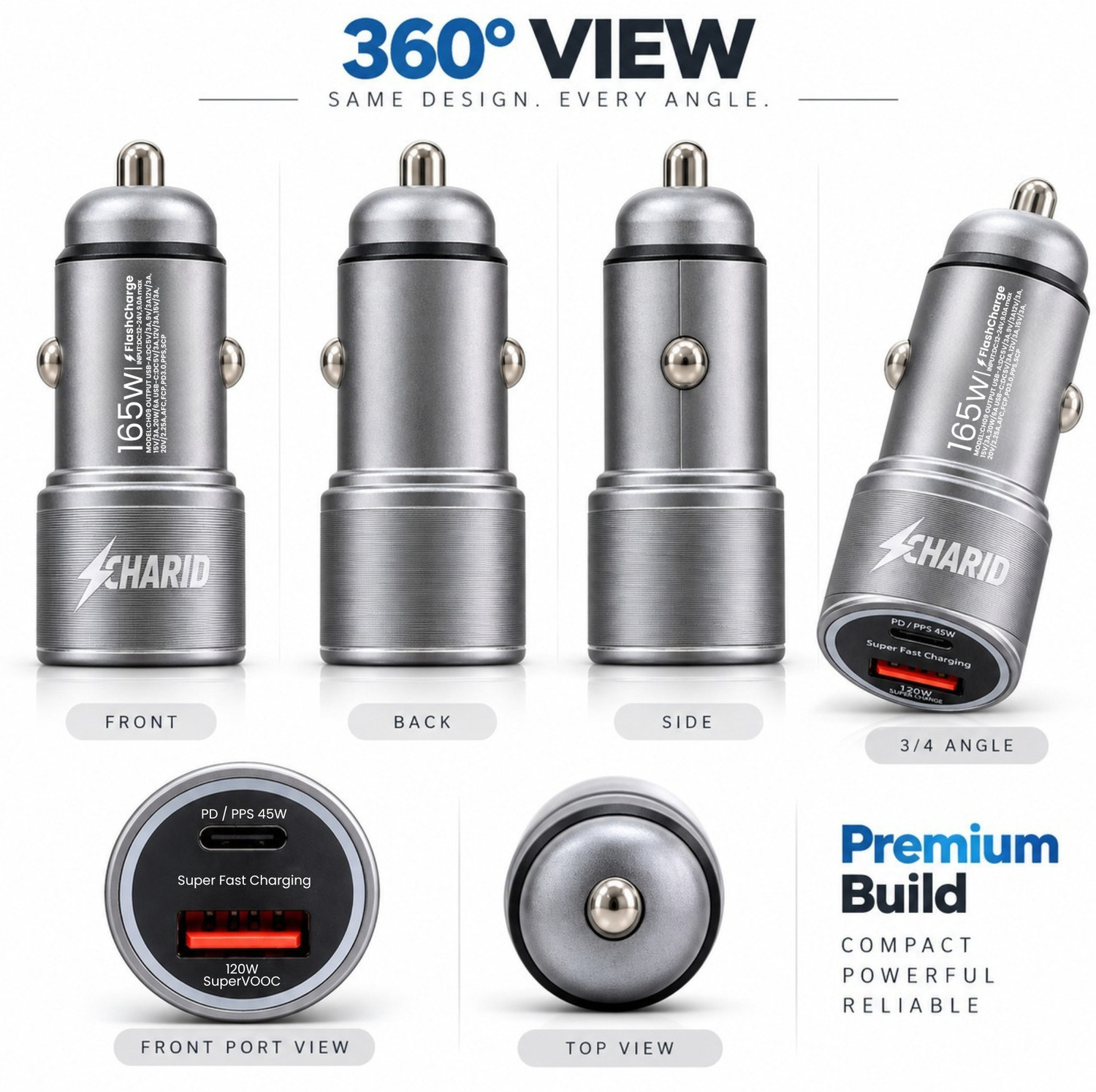 Image of CHARJD 165 W Qualcomm 3.0 Turbo Car Charger