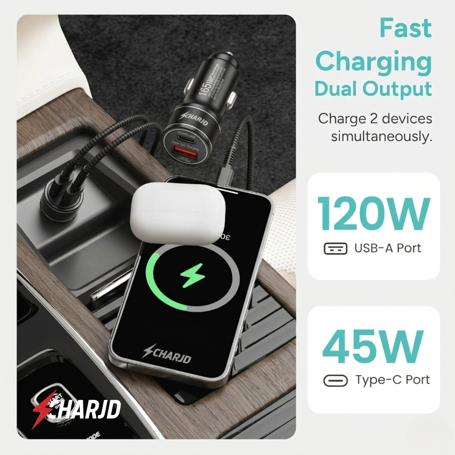 Image of CHARJD 165 W Qualcomm 3.0 Turbo Car Charger