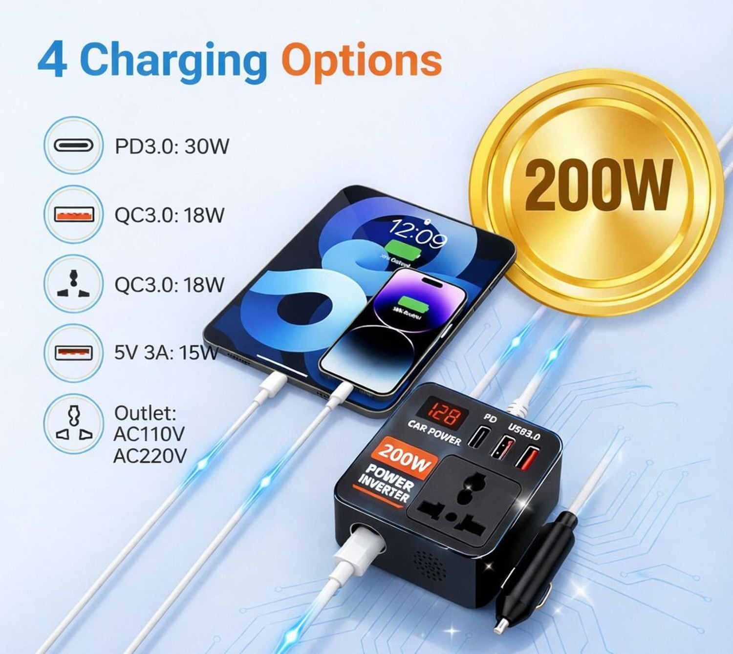 Image of Fire Turtle 200 W Qualcomm 3.0 Turbo Car Charger