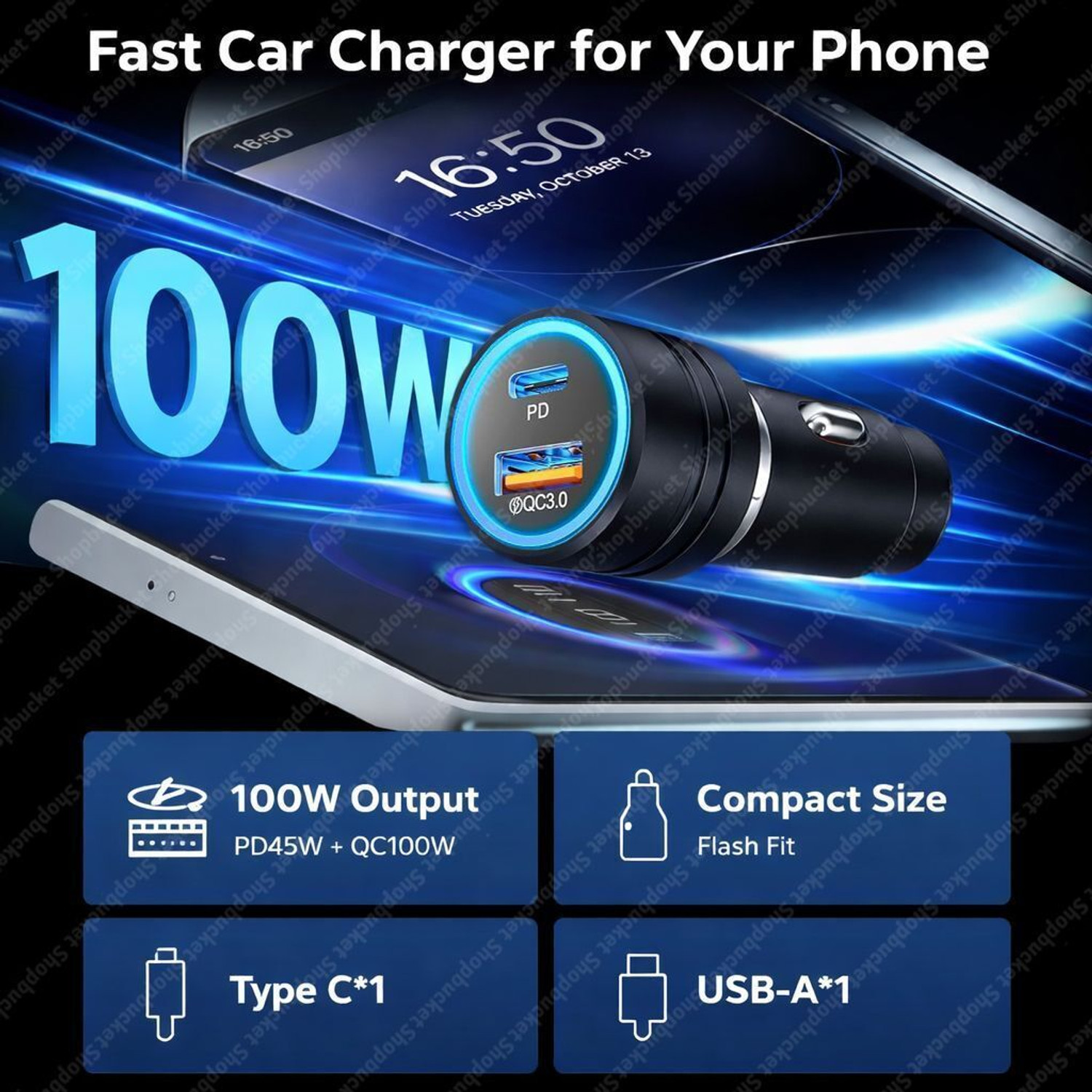 Image of SB 100 W Qualcomm Certified Turbo Car Charger