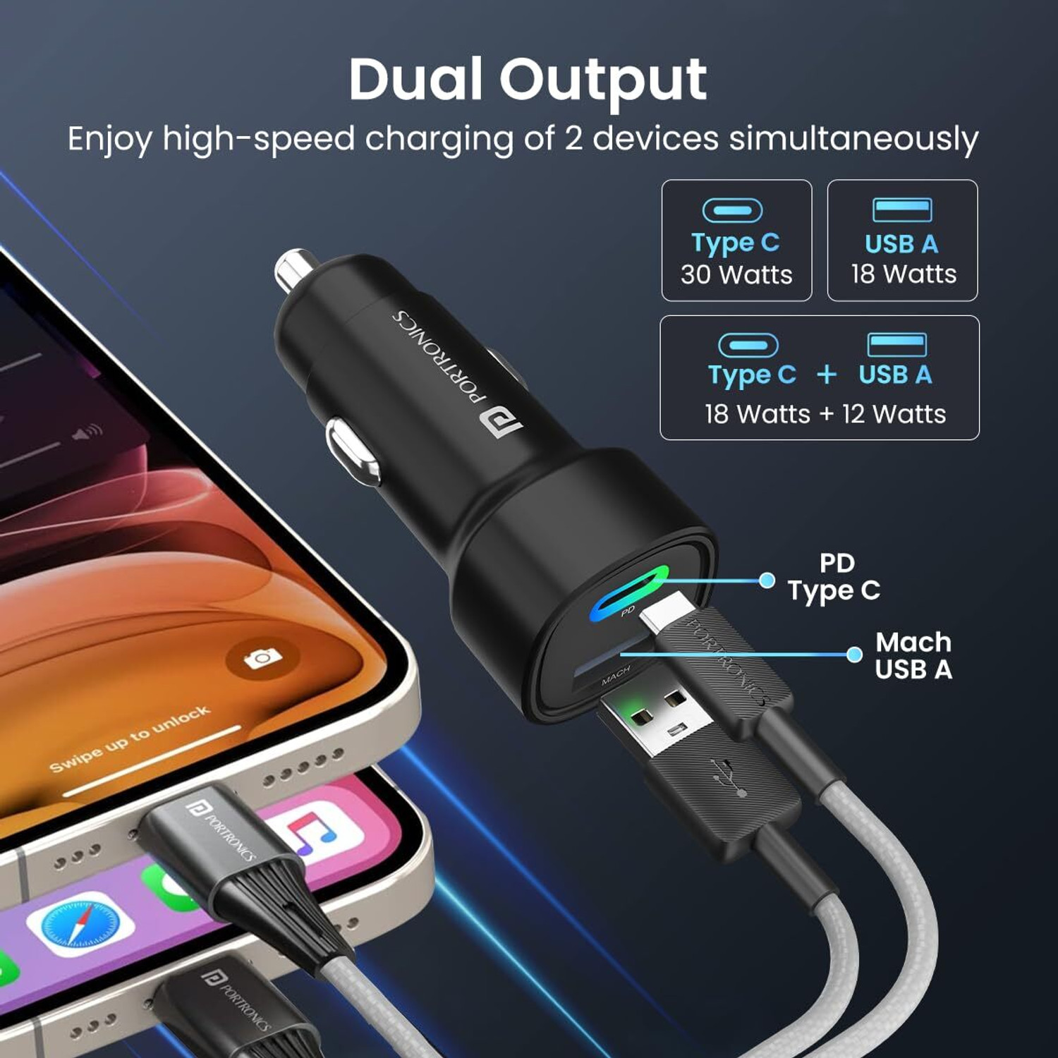 Image of Portronics 30 W Qualcomm 3.0 Turbo Car Charger
