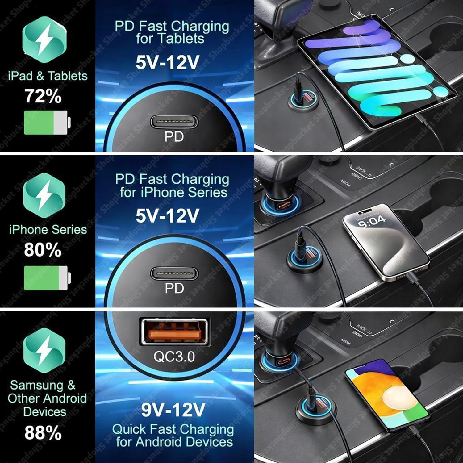 Image of SB 100 W Qualcomm Certified Turbo Car Charger