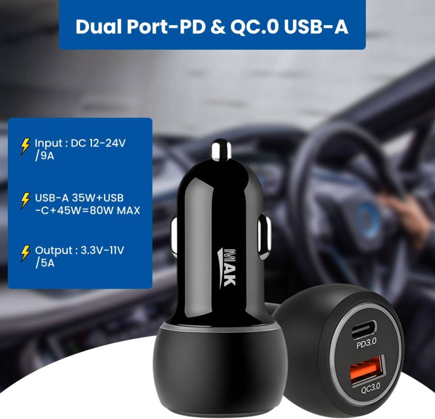 MAK 80W Qualcomm 3.0 Turbo Car Charger - Image 4