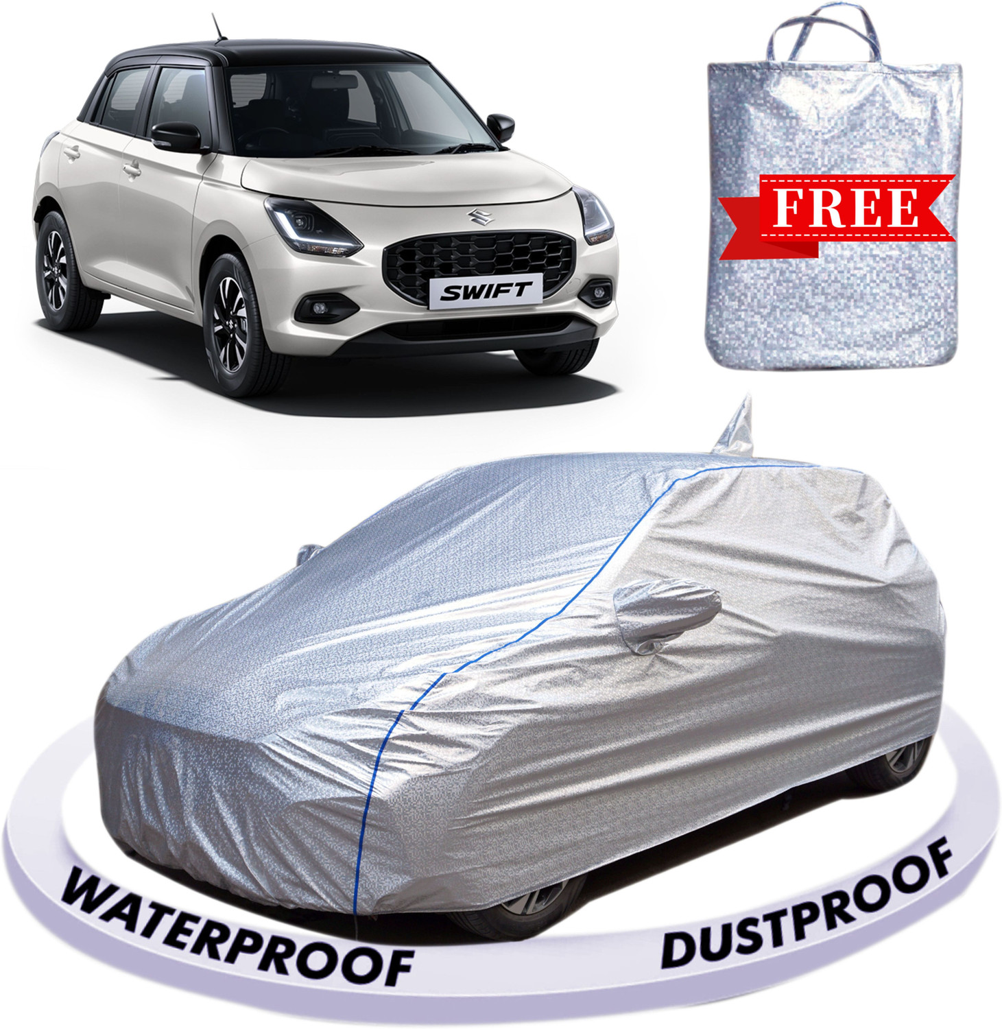 Image of FABZEX Car Cover For Maruti Suzuki Swift, Swift AMT VDI, Swift AMT VDI Diesel, Swift AMT VXI Petrol, Swift AMT ZDI Diesel, Swift AMT ZXI Petrol, Swift AMT ZXI Plus Petrol (With Mirror Pockets)