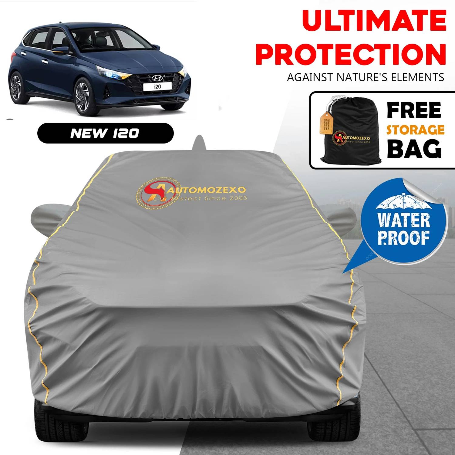 AUTOMOZEXO Car Cover For Hyundai i20 (With Mirror Pockets)