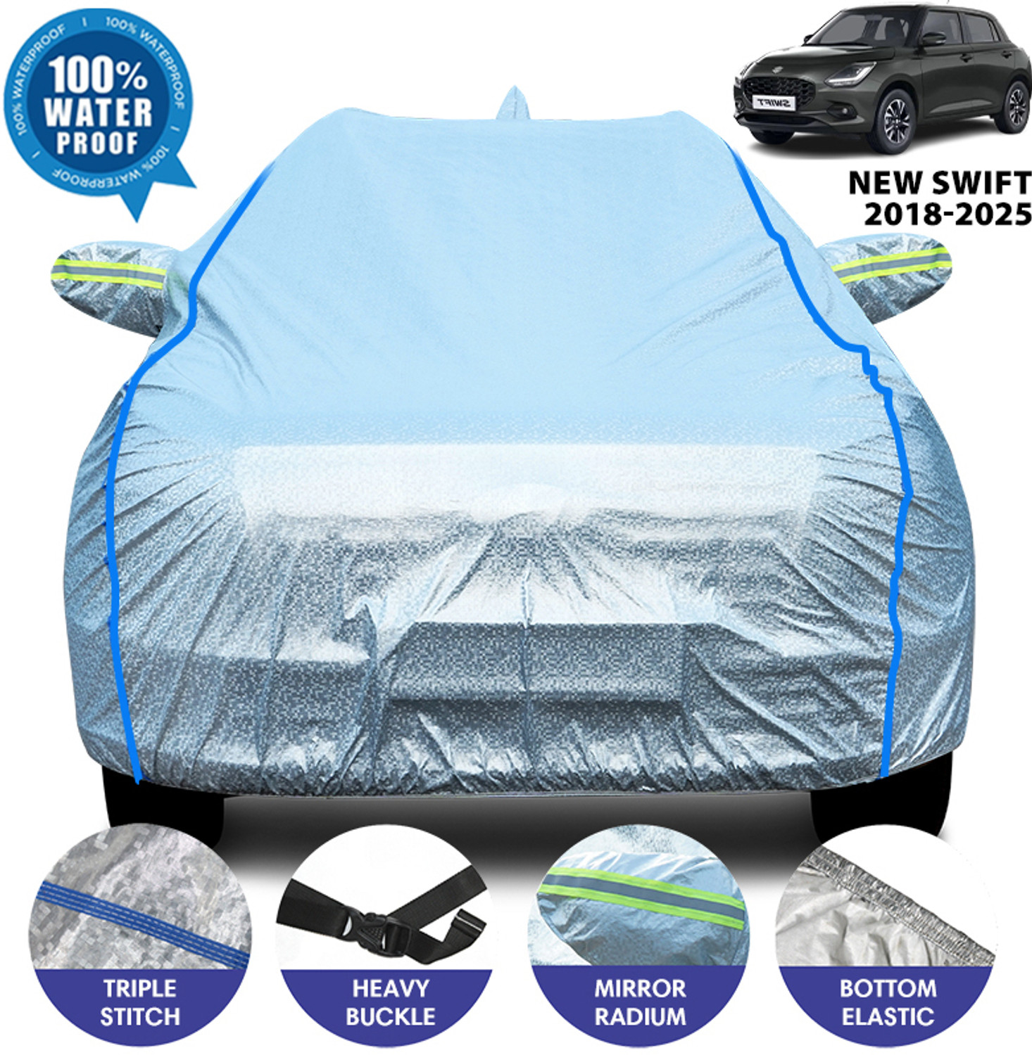 Image of Otoroys Car Cover For Maruti, Maruti Suzuki Swift, Swift LDI, Swift LXI, Swift RS, Swift VDI, Swift VXI, Swift XDI, Swift ZDi, Swift ZXI, Swift ZXI Petrol (With Mirror Pockets)