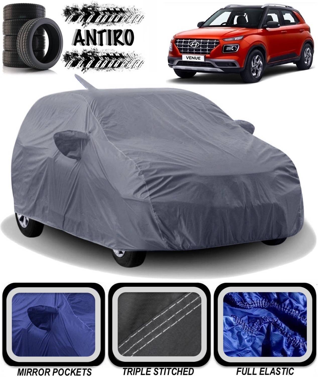 ANTIRO Car Cover For Hyundai Venue (With Mirror Pockets)
