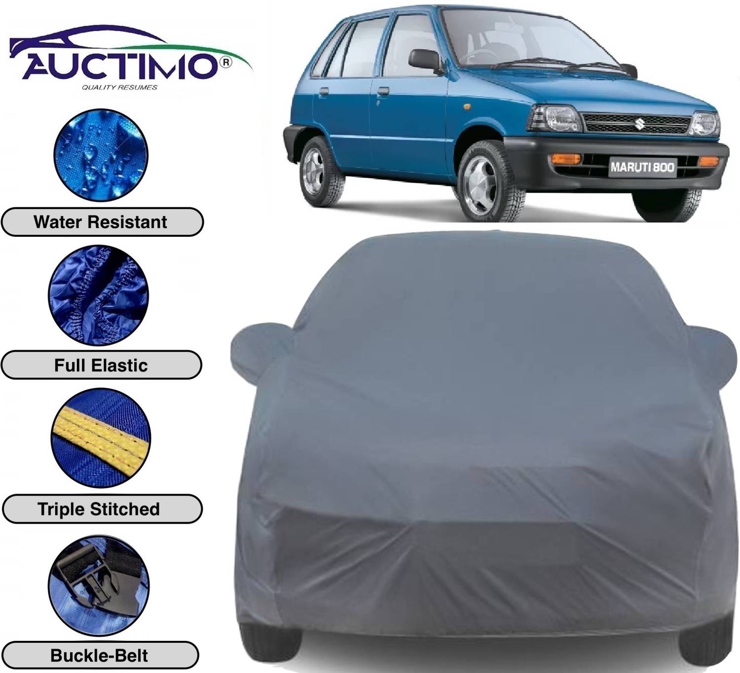 AUCTIMO Car Cover For Maruti Suzuki 800 (With Mirror Pockets)