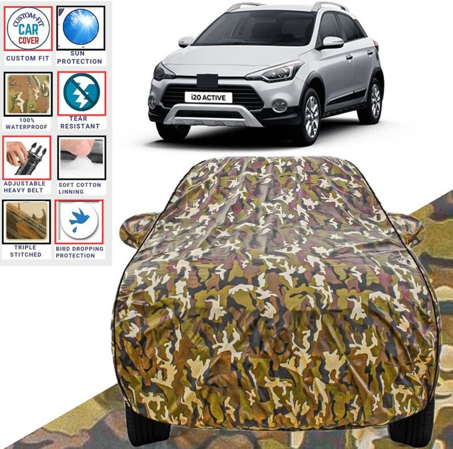 BOTAUTO Car Cover For Hyundai i20 Active, Universal For Car (With Mirror Pockets)
