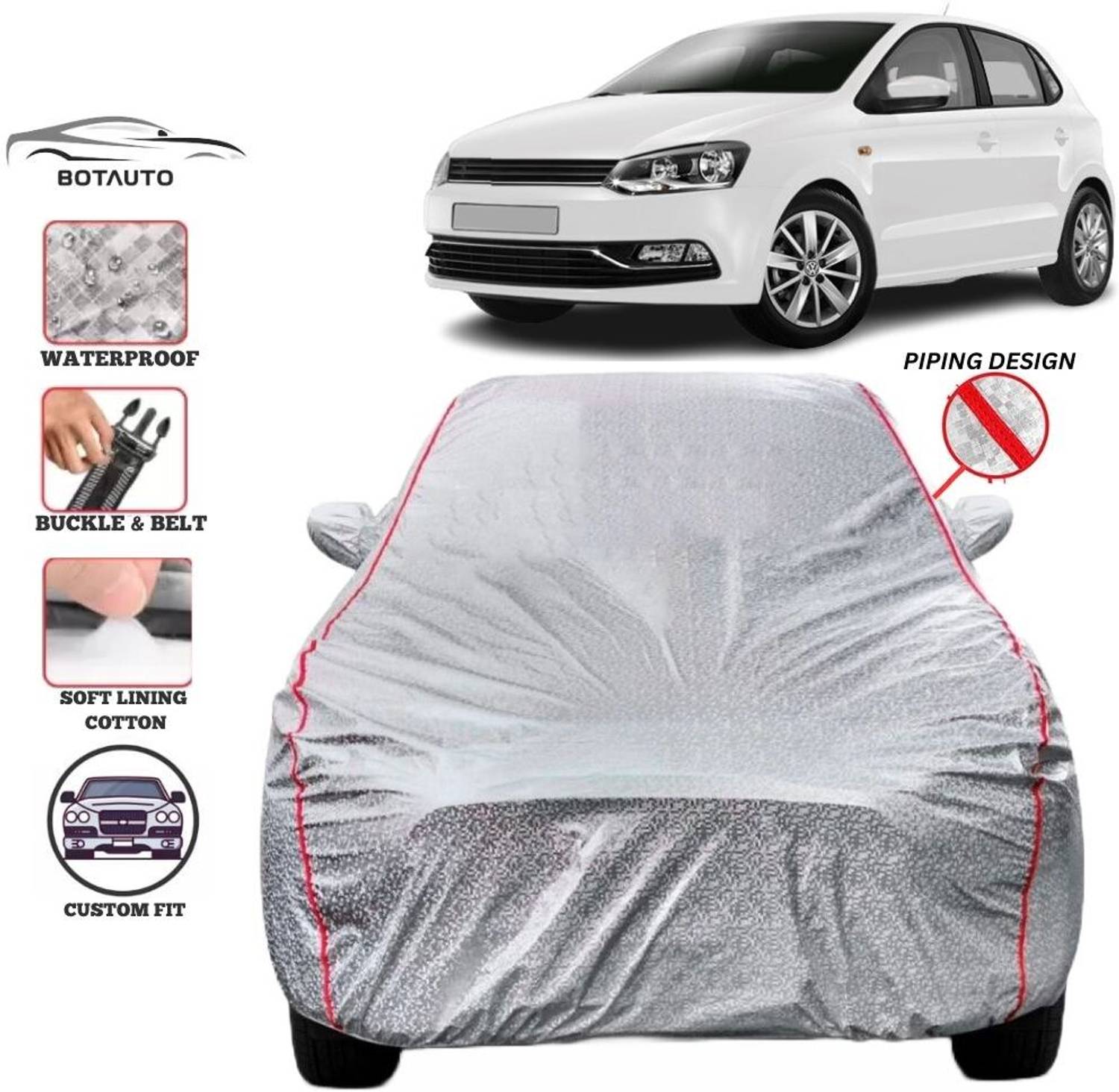 BOTAUTO Car Cover For Volkswagen Polo Equisite, Universal For Car (With Mirror Pockets)