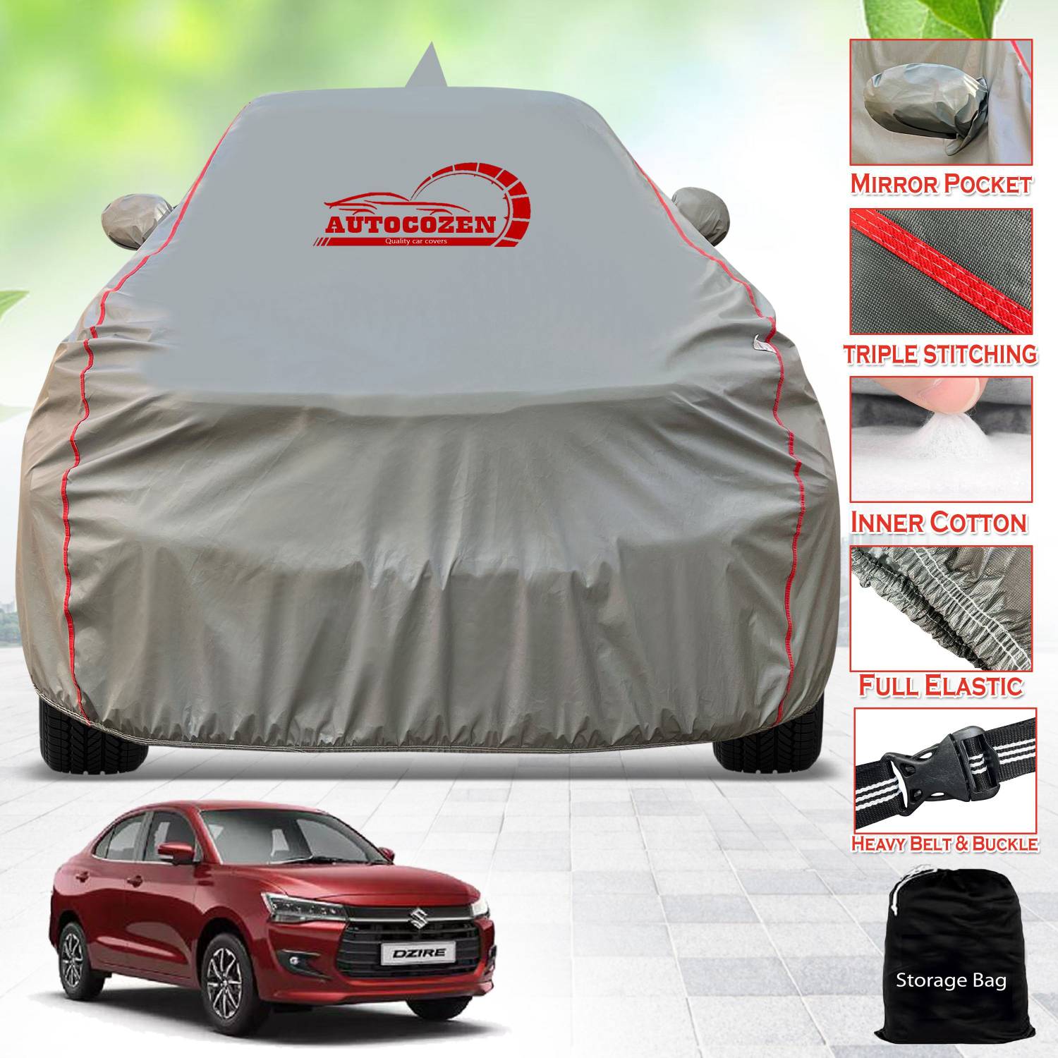 AUTOCOZEN Car Cover For Maruti Dzire (With Mirror Pockets)