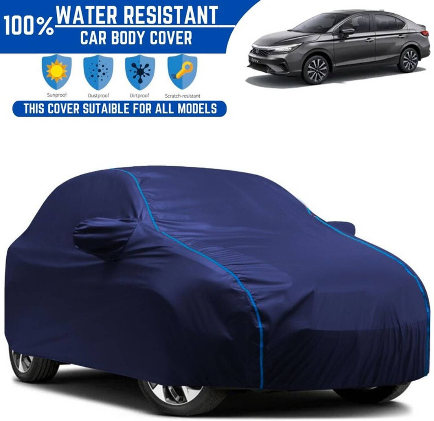 Amikan Car Cover For Honda City, City 1.3i, Universal For Car (With Mirror Pockets)