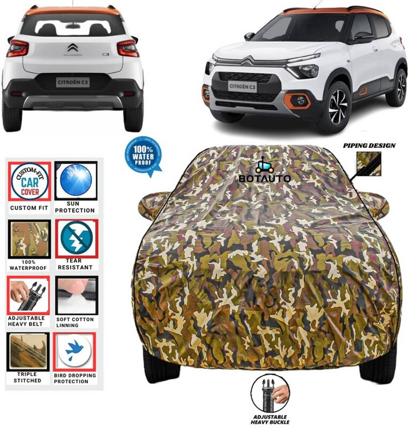 BOTAUTO Car Cover For Citroen C3 Aircross, Universal For Car (With Mirror Pockets)