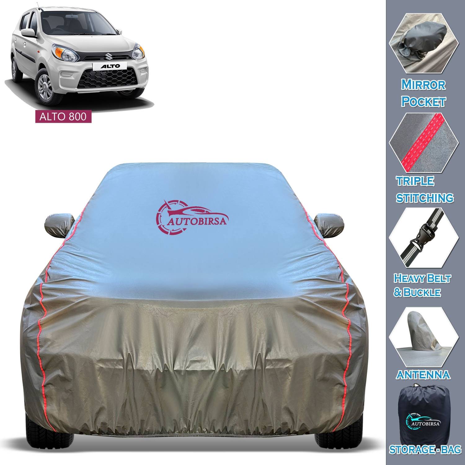 AUTOBIRSA Car Cover For Maruti Alto 800 (With Mirror Pockets)