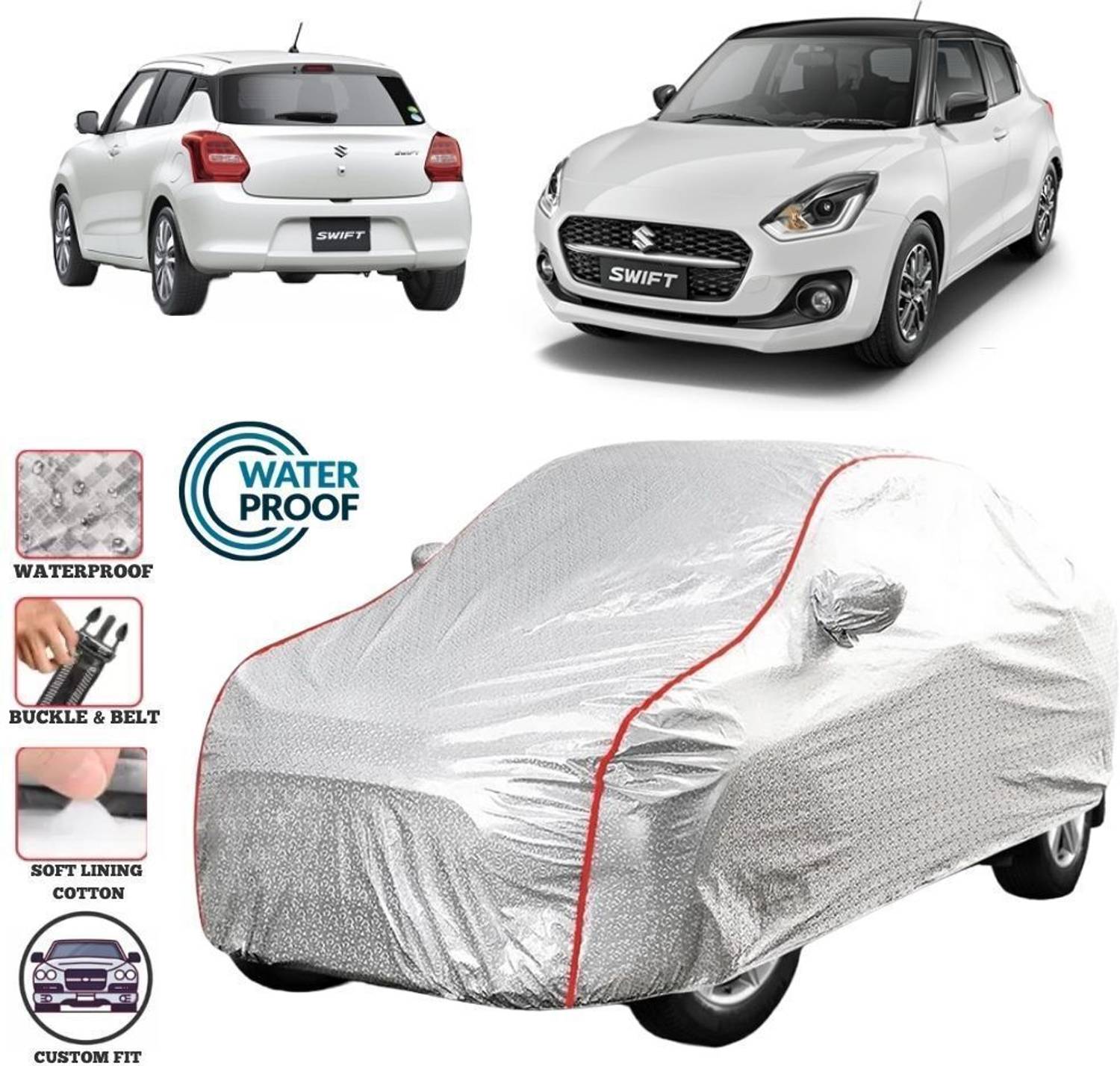 BOTAUTO Car Cover For Maruti Swift, Swift AMT VDI, Universal For Car (With Mirror Pockets)