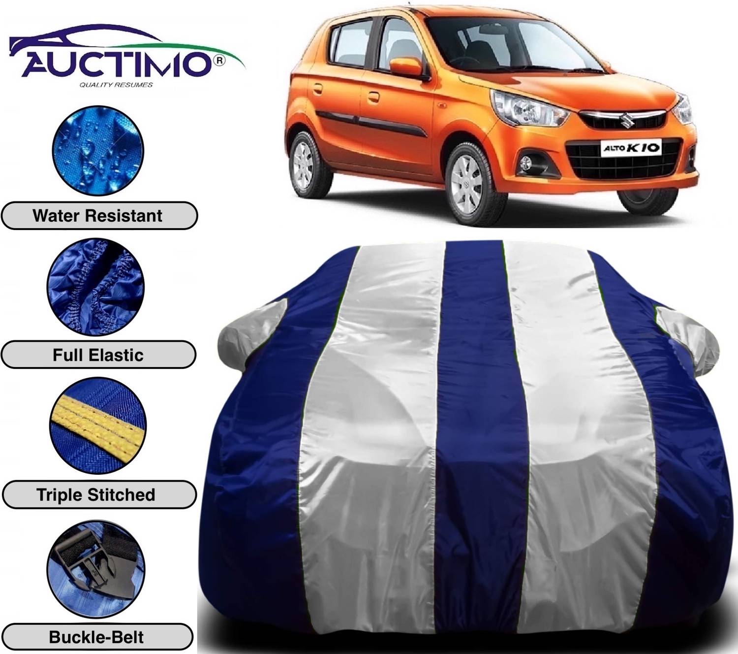AUCTIMO Car Cover For Maruti Suzuki Alto K10 (With Mirror Pockets)