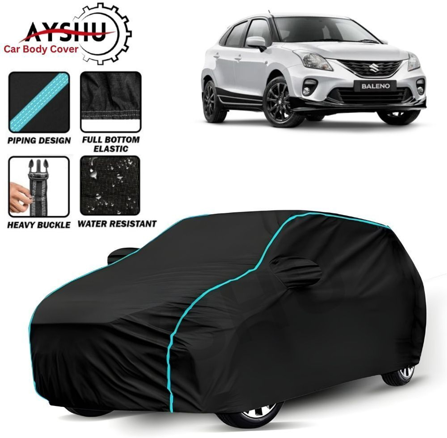 Image of AYSHU Car Cover For Maruti Suzuki Baleno, Baleno 1.2 Alpha, Baleno 1.2 CVT Delta, Baleno 1.2 CVT Zeta, Baleno 1.2 Sigma, Baleno 1.6i (With Mirror Pockets)