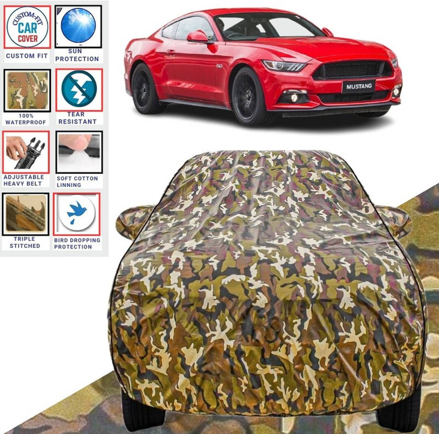 BOTAUTO Car Cover For Ford Mustang, Universal For Car (With Mirror Pockets)