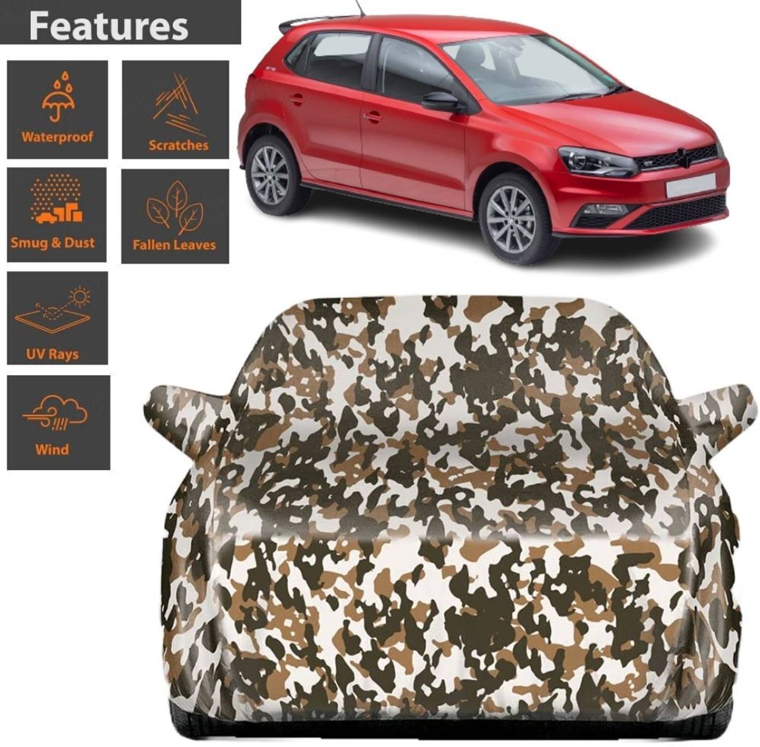 BOTAUTO Car Cover For Volkswagen Polo GT, Polo GT TSI, Polo GT 1.5 TDI Diesel, Universal For Car (With Mirror Pockets)
