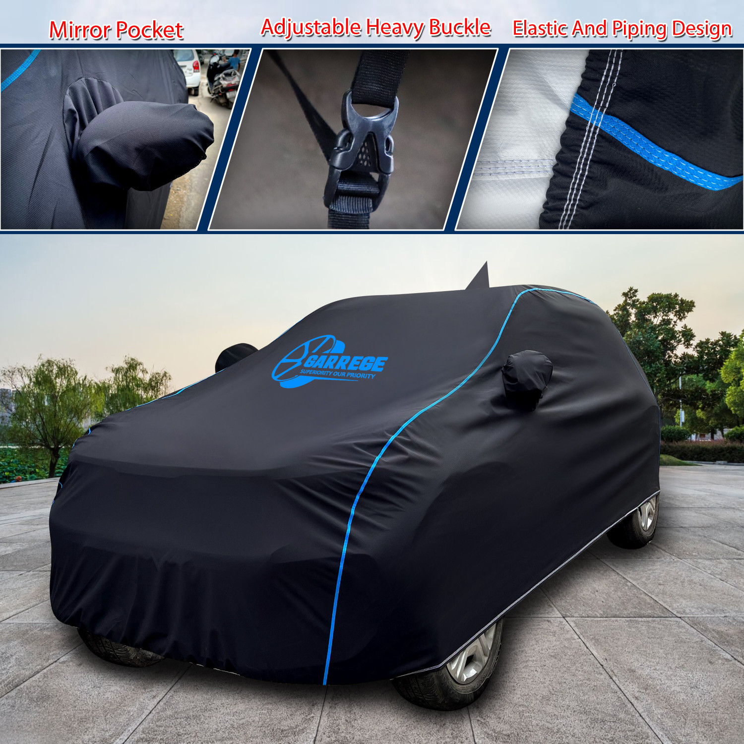 Image of GARREGE Car Cover For Maruti Brezza, Vitara Brezza, Vitara Brezza Facelift, Vitara Brezza LDi (With Mirror Pockets)
