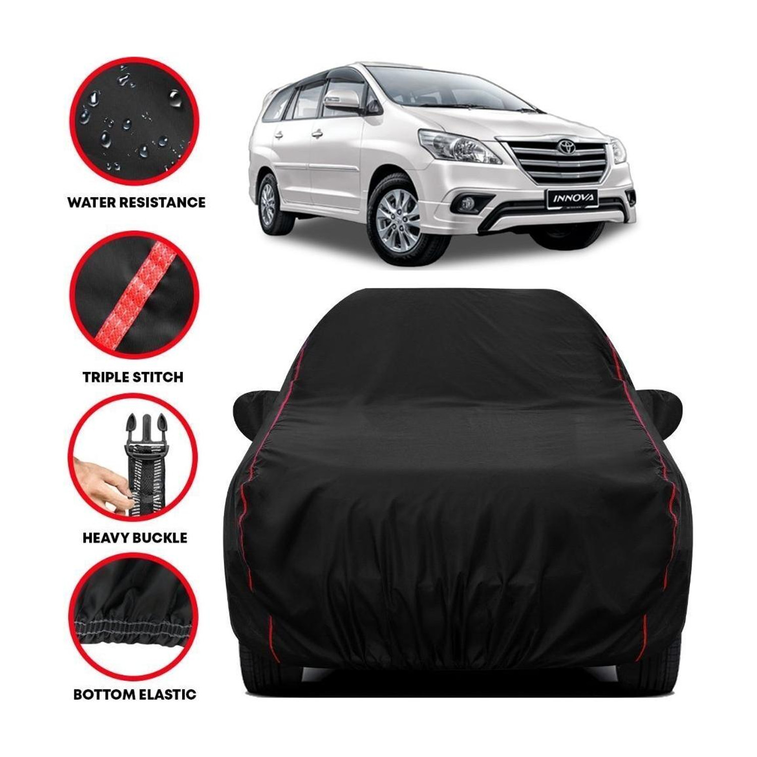 Image of VOICO Car Cover For Toyota Innova, Innova 2.0L, Innova 2.5 G (Diesel) 7 Seater, Innova 2.5 G (Diesel) 8 Seater, Innova 2.5 GX (Diesel) 7 Seater, Innova 2.5 GX (Diesel) 8 Seater, Innova 2.5 VX (Diesel) 7 Seater, Innova 2.5 VX (Diesel) 8 Seater, Innova 2.5 ZX Diesel 7 Seater (With Mirror Pockets)