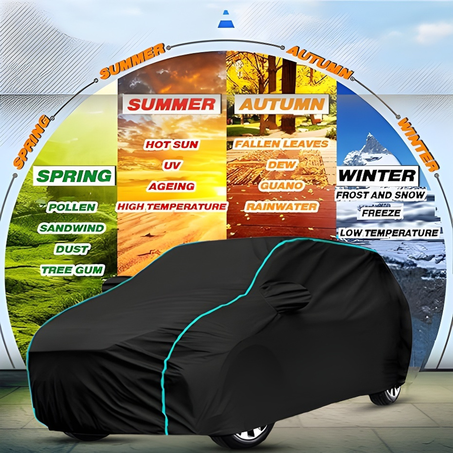 Image of AYSHU Car Cover For Tata Tiago, Tiago 1.05 Revotorq XB, Tiago 1.05 Revotorq XE Option, Tiago EV, Universal For Car (With Mirror Pockets)
