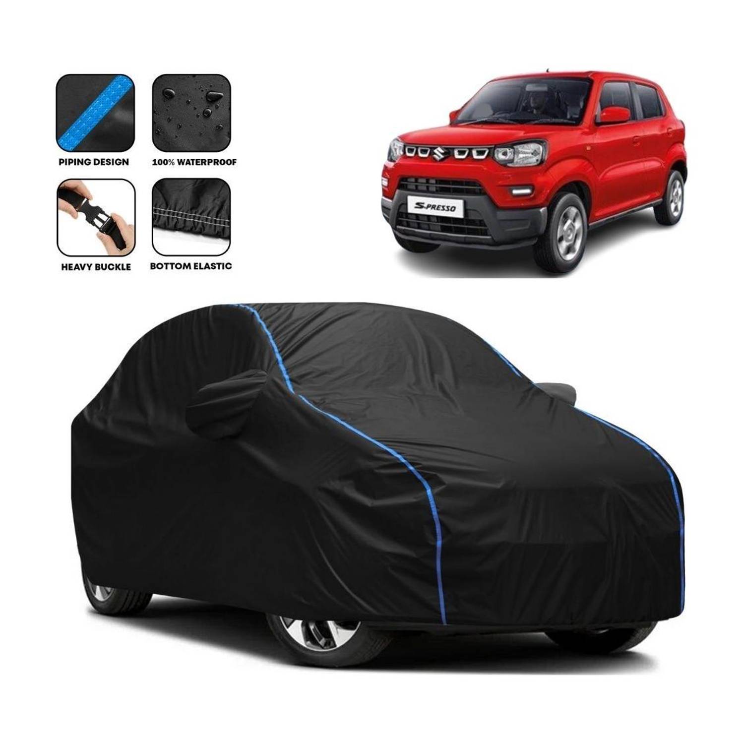 Amikan Car Cover For Maruti Suzuki S-Presso, Universal For Car (With Mirror Pockets)