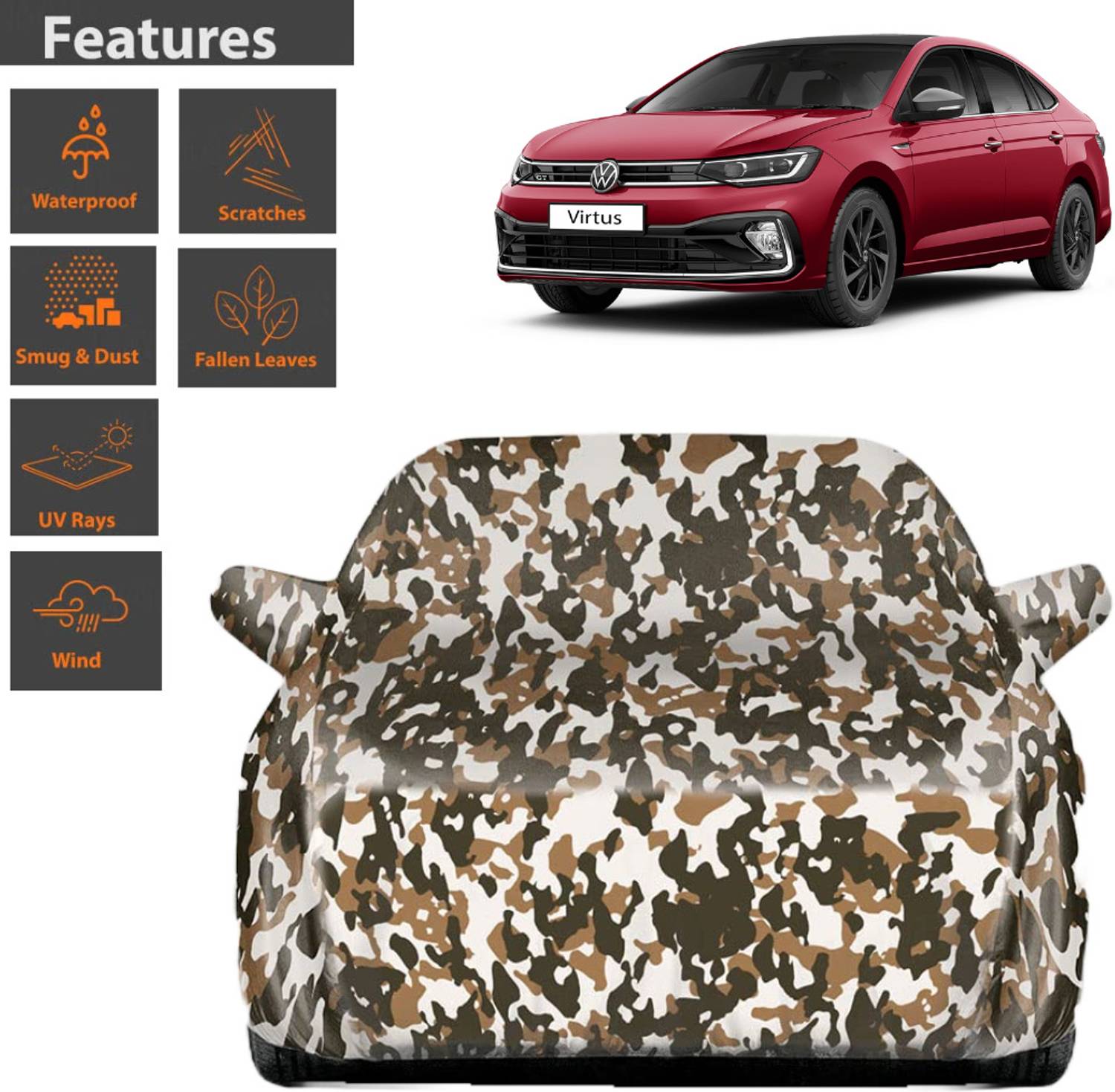 BOTAUTO Car Cover For Volkswagen Virtus, Universal For Car (With Mirror Pockets)