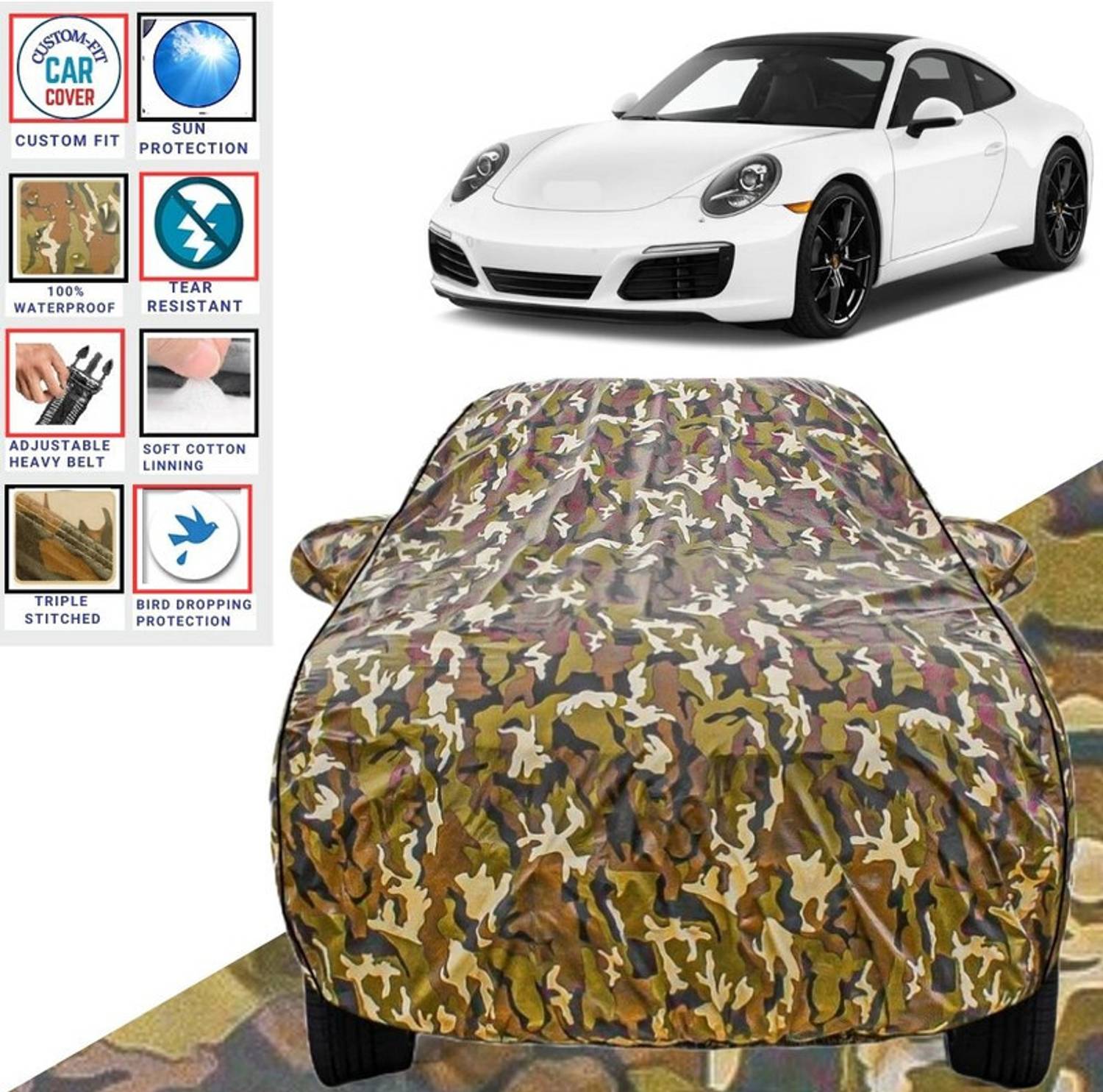 BOTAUTO Car Cover For Porsche 911, Universal For Car (With Mirror Pockets)