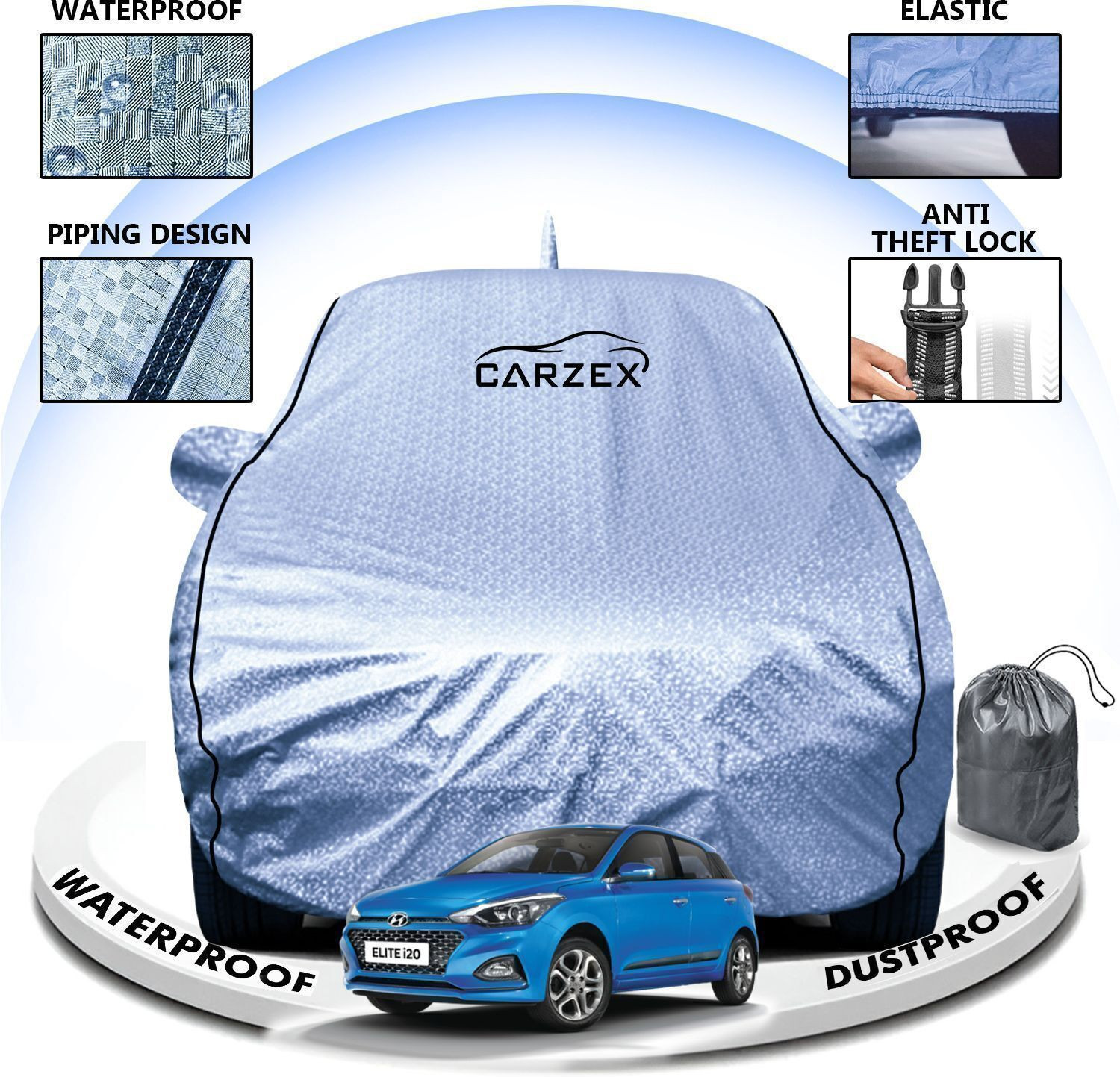 Image of CARZEX Car Cover For Hyundai Elite i20 (With Mirror Pockets)