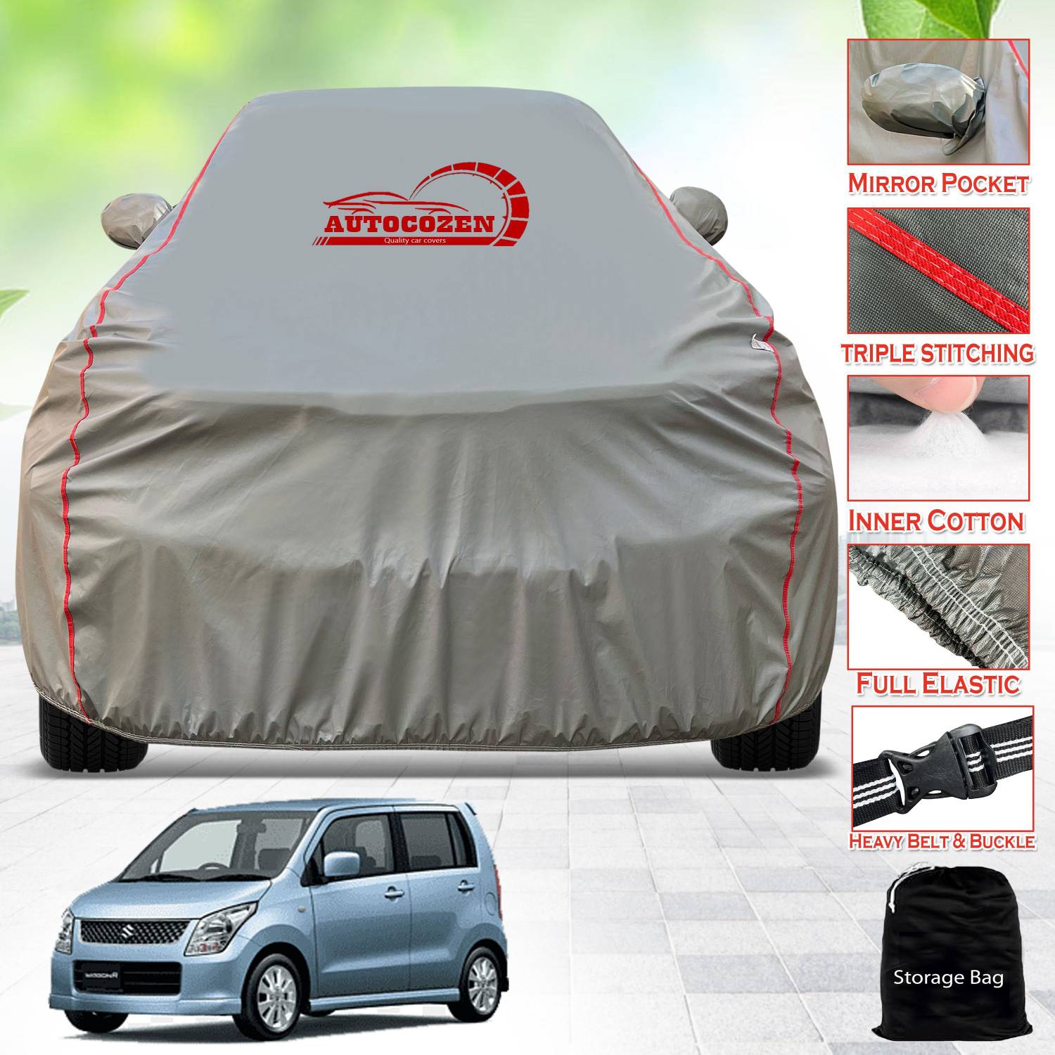 AUTOCOZEN Car Cover For Maruti Wagon R 1.0 (With Mirror Pockets)
