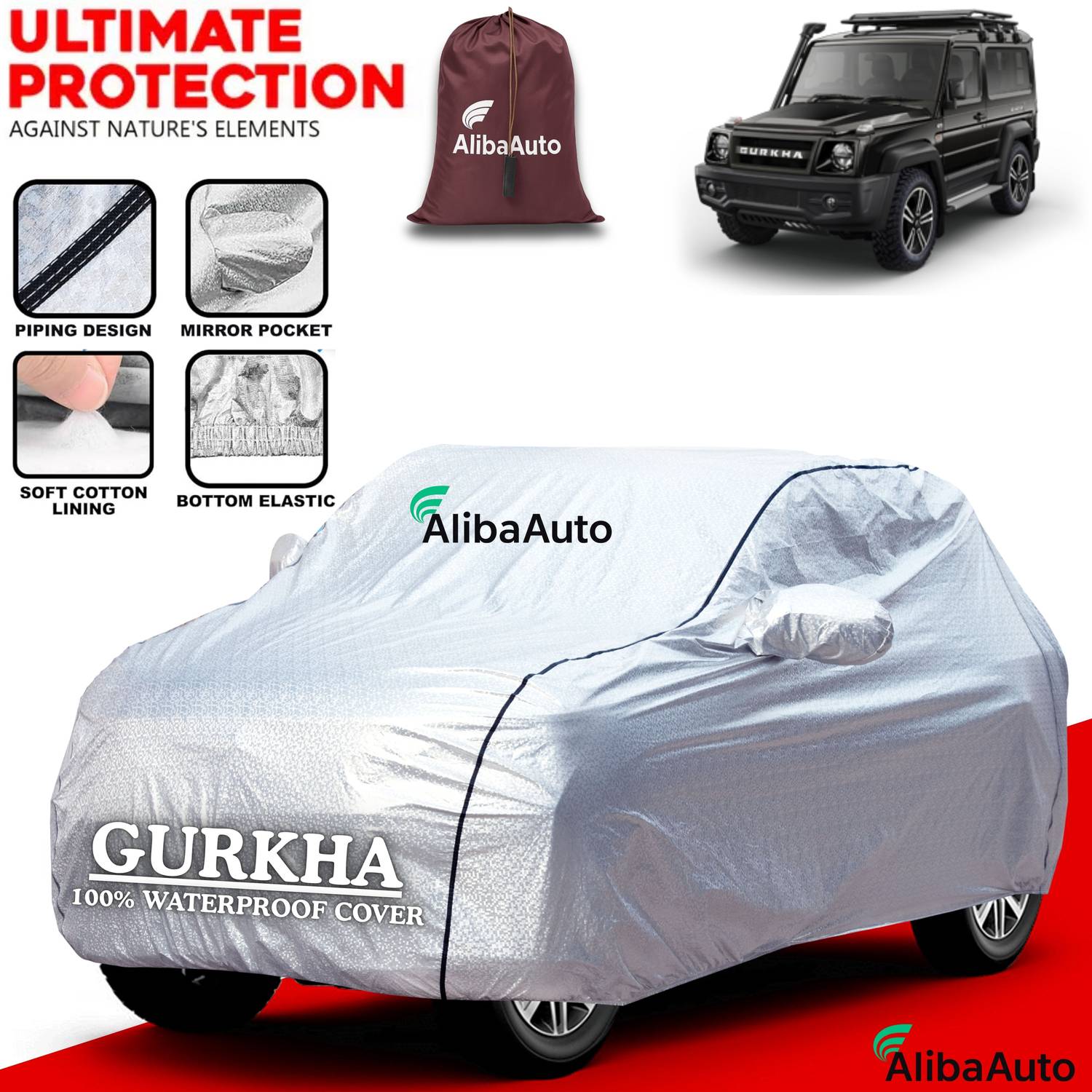 AlibaAuto Car Cover For Force Gurkha (With Mirror Pockets)