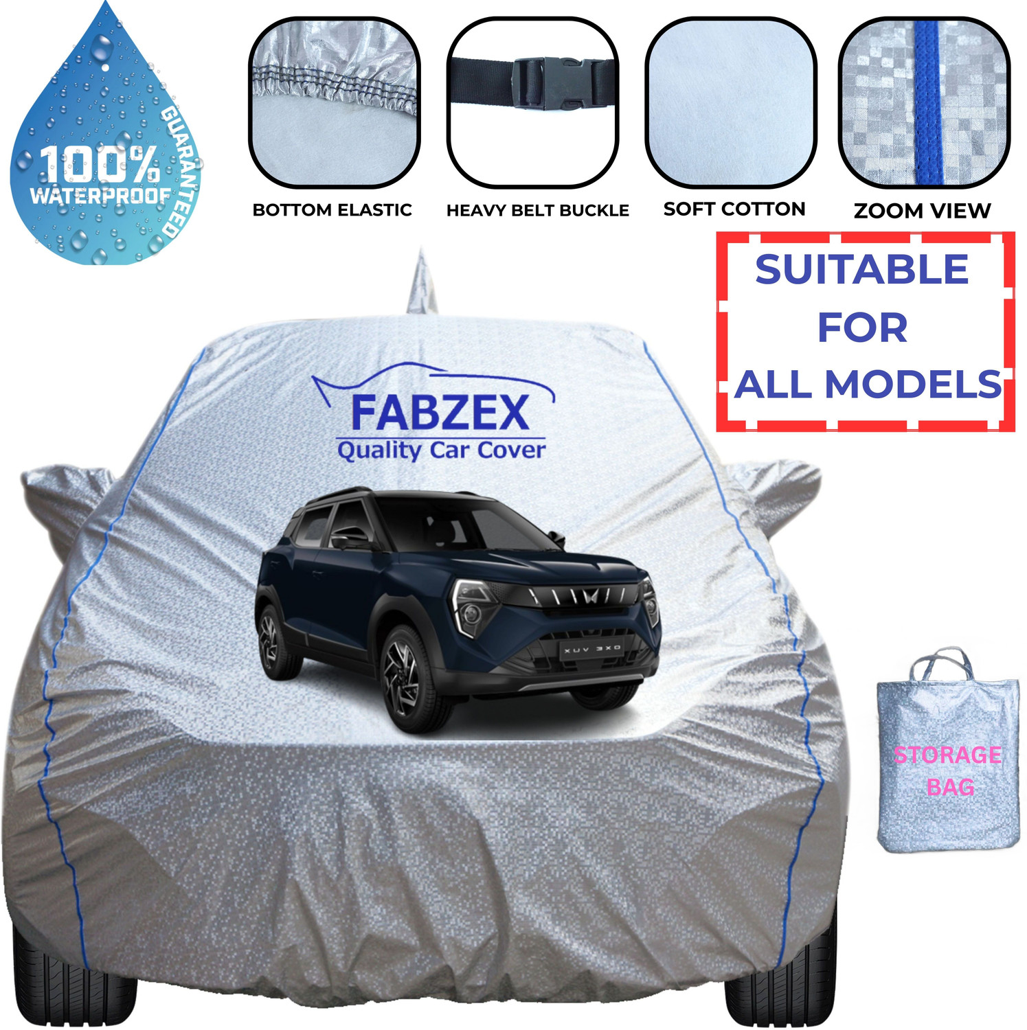 Image of FABZEX Car Cover For Mahindra XUV 3XO (With Mirror Pockets)
