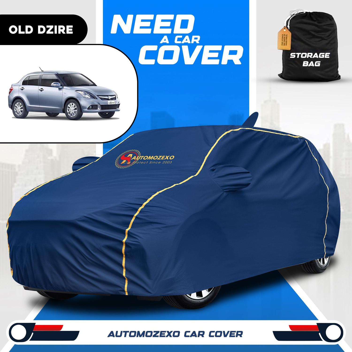 Image of AUTOMOZEXO Car Cover For Maruti, Maruti Suzuki Swift Dzire, Swift Dzire 1.3L, Swift Dzire AMT ZDI, Swift Dzire EX, Swift Dzire LXI (With Mirror Pockets)