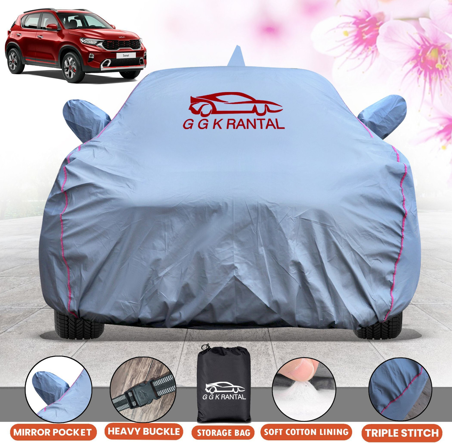Image of G G K RANTAL Car Cover For Kia Sonet (With Mirror Pockets)