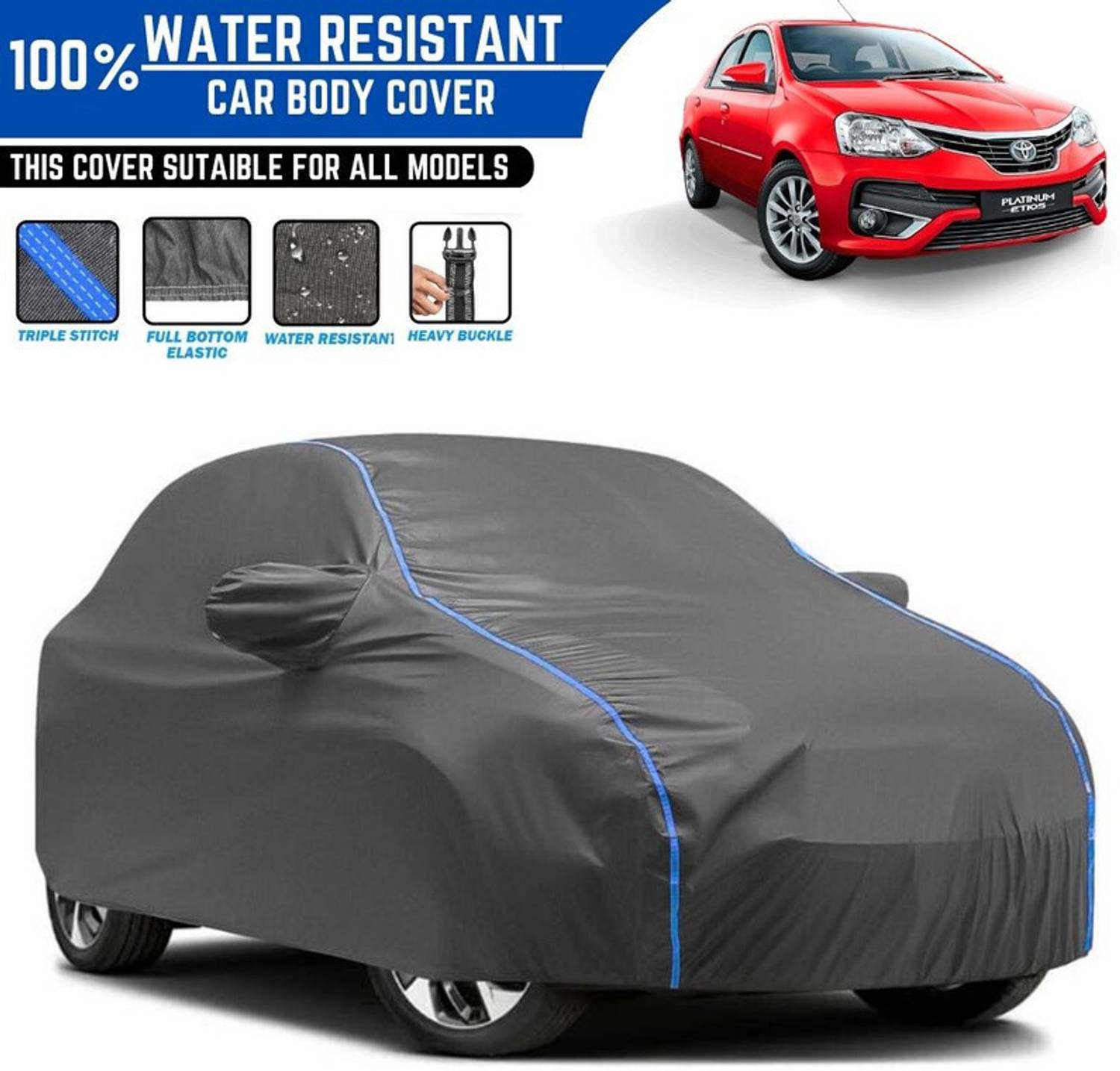 Amikan Car Cover For Toyota Etios Liva, Etios Liva 1.2 G Petrol, Etios Liva 1.2 V Dual Tone Petrol, Etios Liva 1.2 VX Petrol, Etios Liva V Limited Edition (With Mirror Pockets)